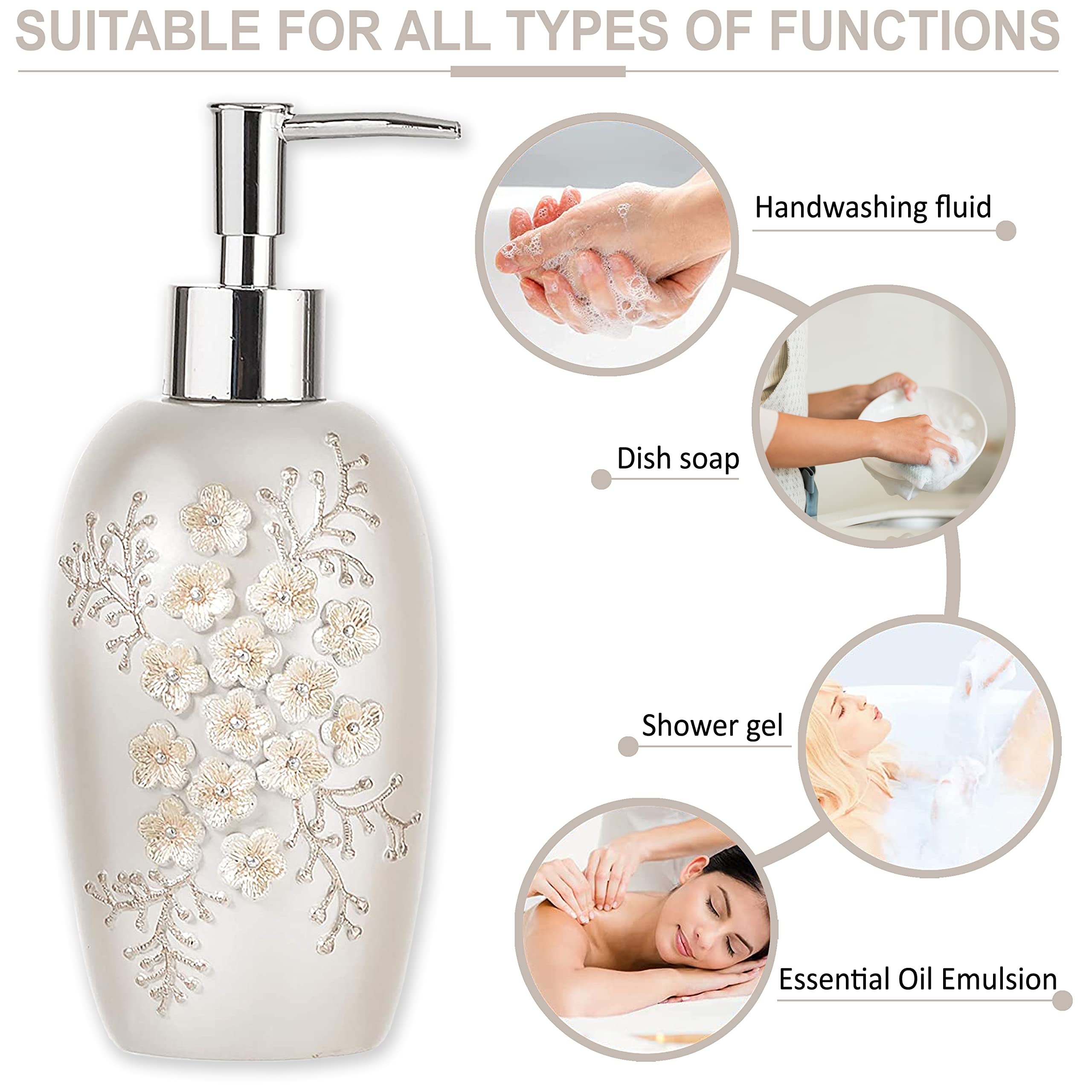 Bloomfield Beige Bath Lotion Pump - Premium Foaming Soap Dispenser for Shower & Sink | Perfect for Bathrooms, Kitchens, and Spa Relaxation