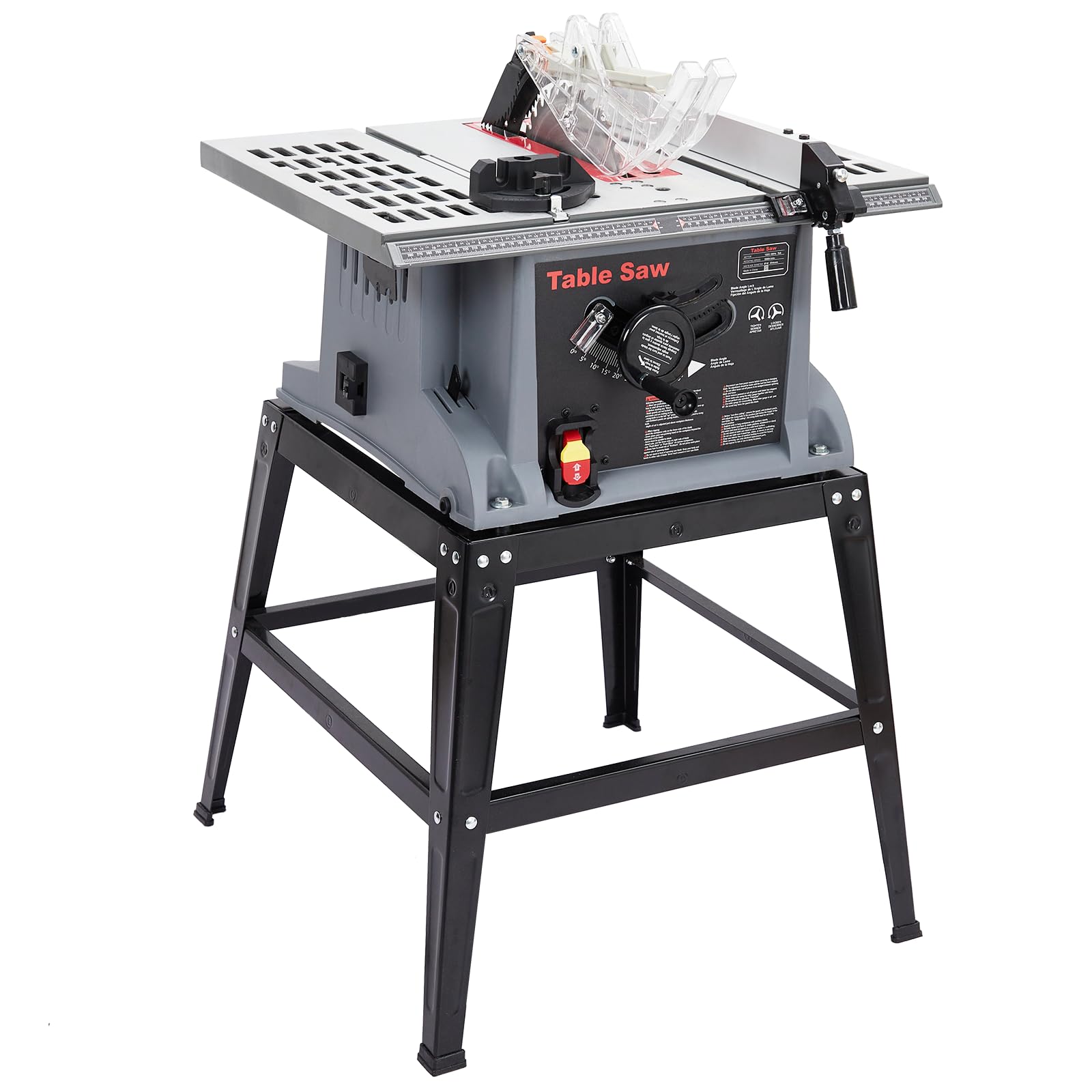 10-Inch 1800W Portable Table Saw with Stand - 5000 RPM, Safety Switch & Push Stick - 0-45° Bevel & 90° Cross Cut - Professional Woodworking & DIY Projects - Perfect for Home Workshops, Carpentry, and Furniture Making