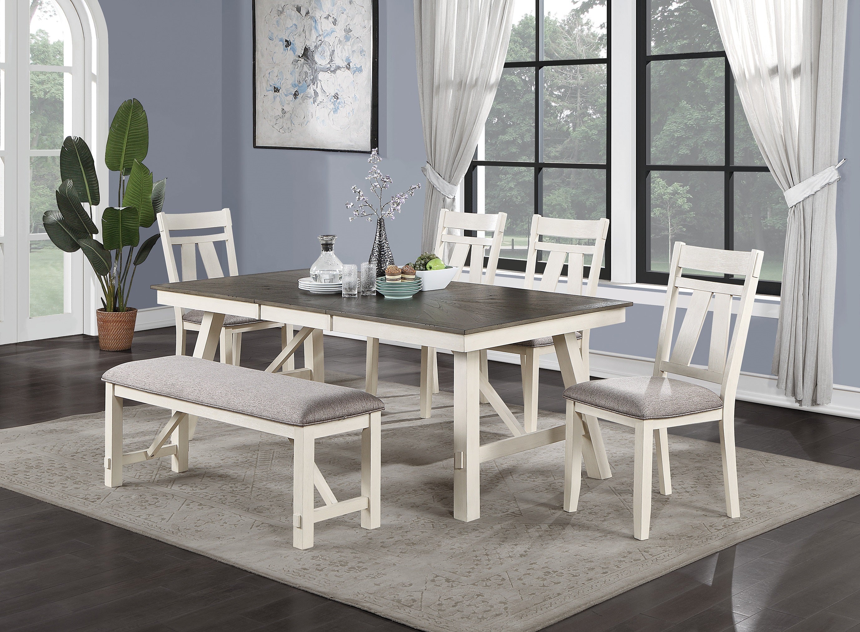 Modern Gray Fabric Dining Chairs Set of 2 - White Wooden Frame with Clean Lines - Perfect for Kitchen, Dining Room, or Breakfast Nook Seating