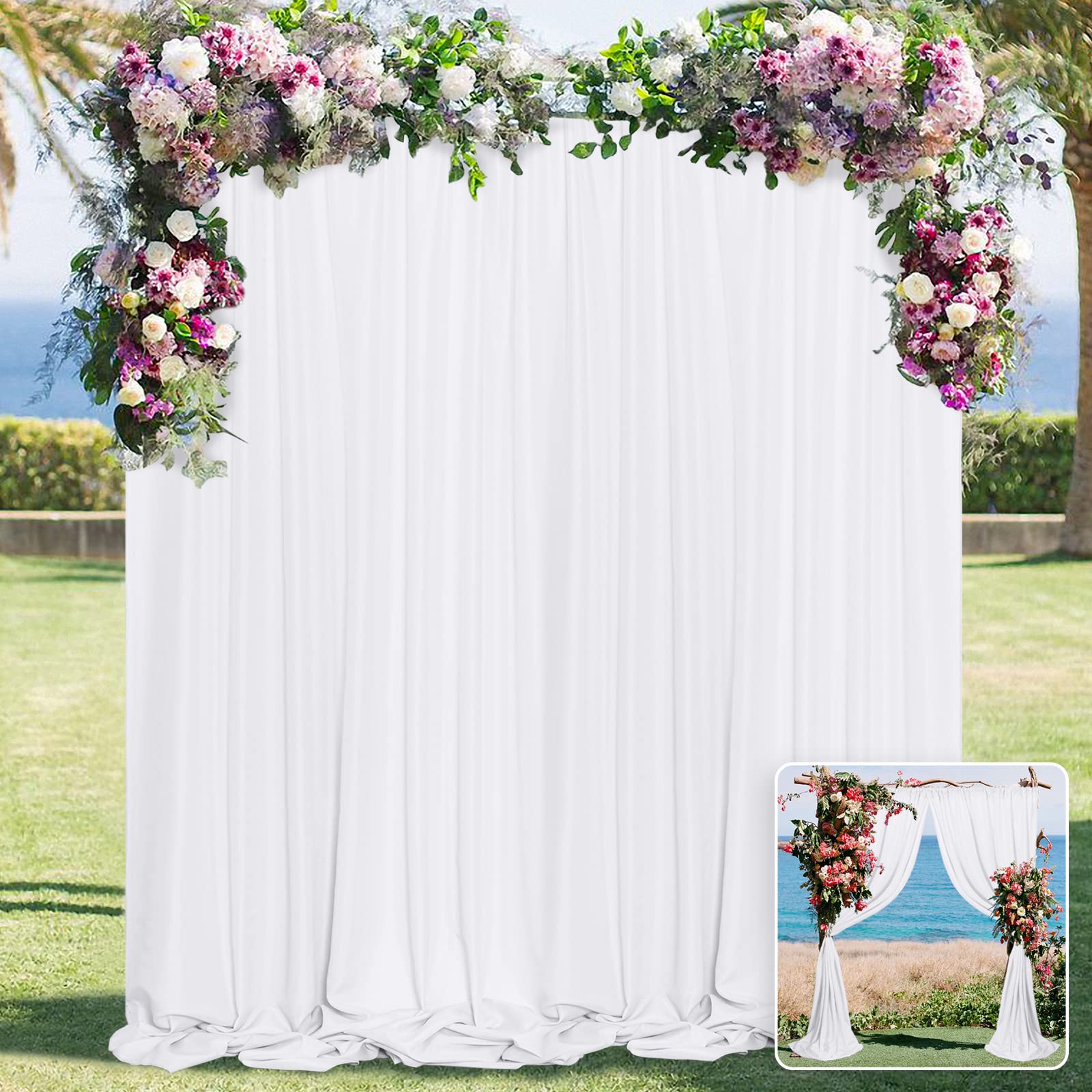 10 ft × 10 ft White Polyester Photography Backdrop Curtain for Wedding, Baby Shower & Birthday Party Decor - 2 Panel Privacy Drapes for Home, Studio & Holiday Events