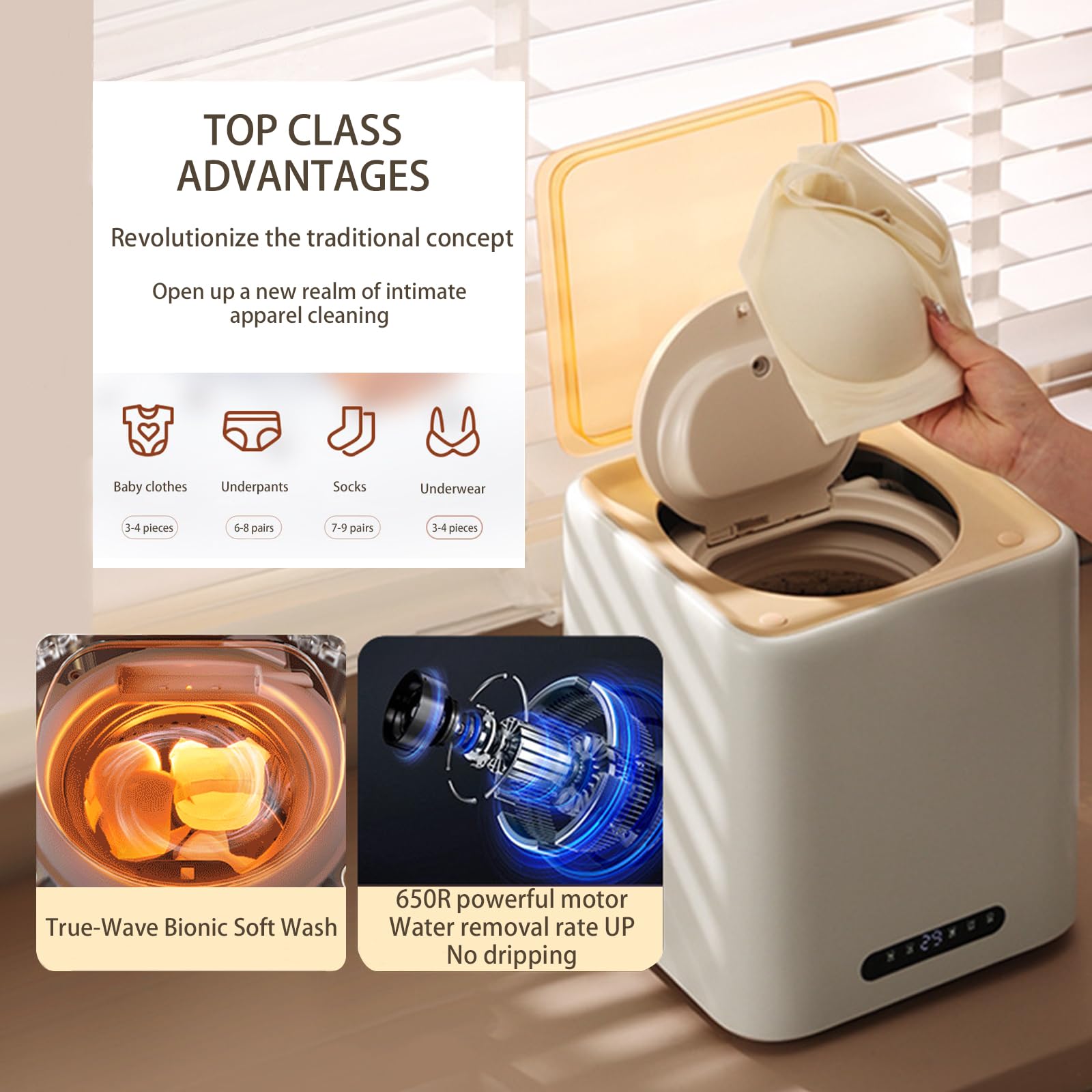7L Portable Washing Machine - Compact Fully Automatic Mini Washer for Baby Clothes, Underwear & Socks | Perfect for Small Apartments, Dorms, RV Camping & Travel | Space-Saving Laundry Solution
