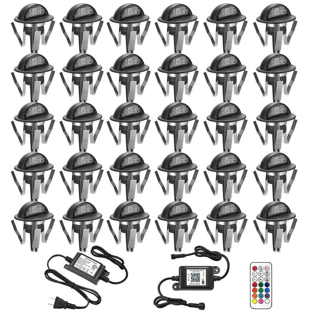 FVTLED 30-Pack Waterproof RGB Half Moon LED Deck Lights - WiFi Wireless Smartphone Controlled, Compatible with Android, iOS, Alexa & Echo (Black) - Perfect for Staircase, Pathway & Outdoor Landscape Lighting