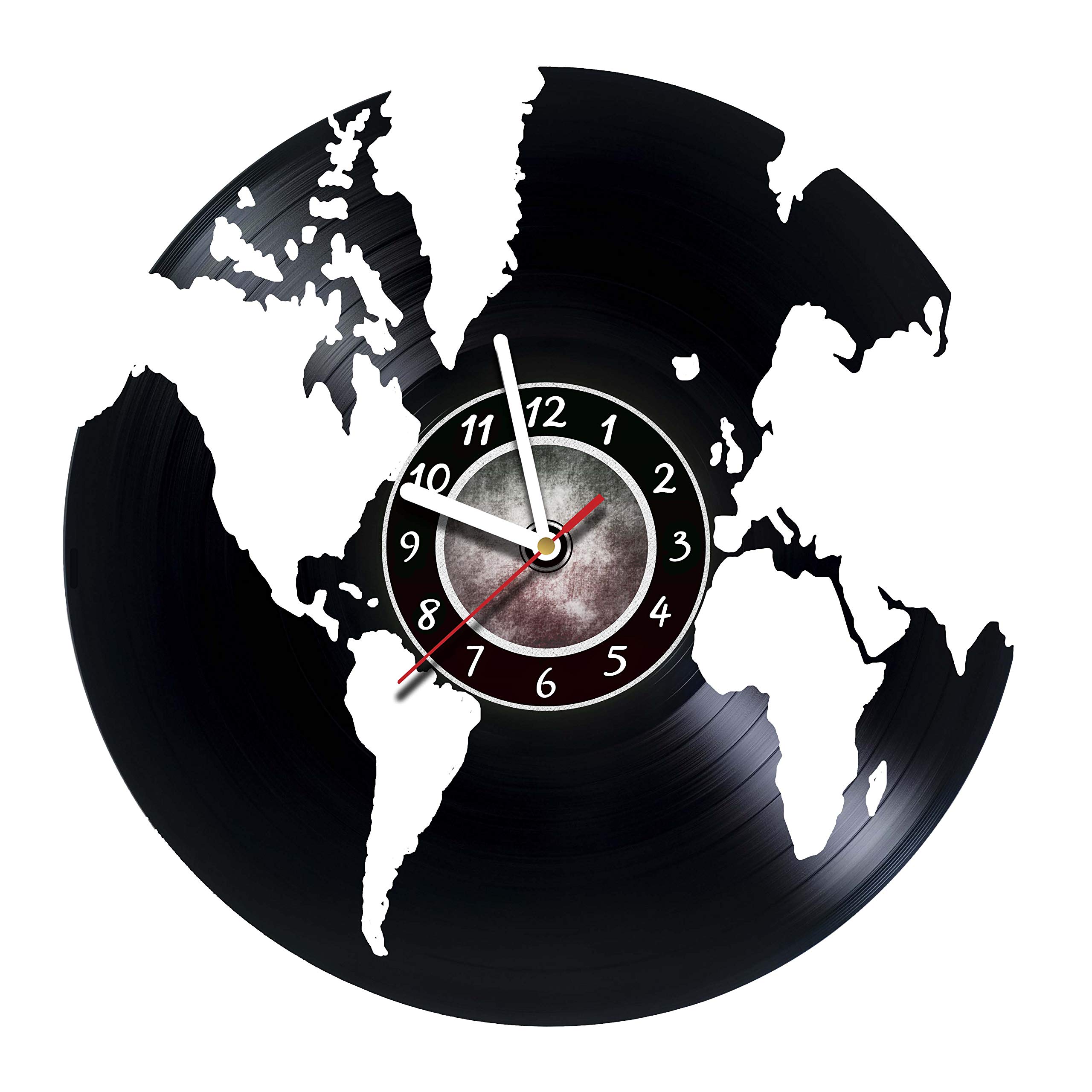 Vintage Vinyl Record Wall Clock - Handmade Globe World Design, Silent Non-Ticking, Perfect Gift for Home & Office Decor (Ideal for Living Room, Bedroom, or as Unique Gift for Boss, Dad, Mom, Boyfriend, Girlfriend)