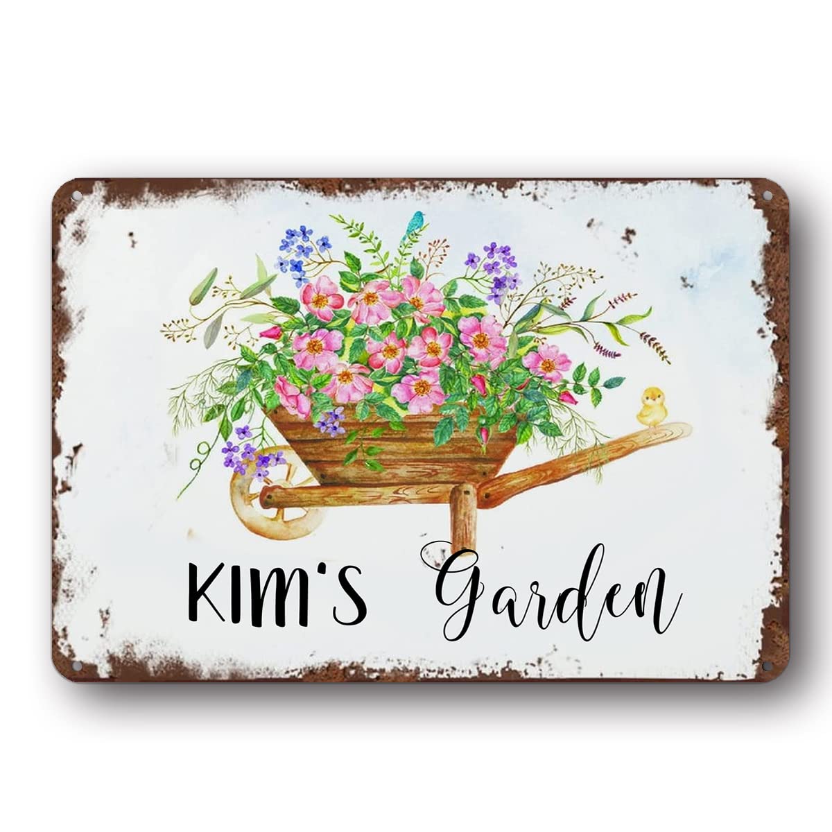 Vintage Distressed Metal Garden Sign - Personalized Flower, Herb & Veggie Decor for Outdoor & Indoor Use - Perfect for Farmhouse, Patio, and Kitchen Decor