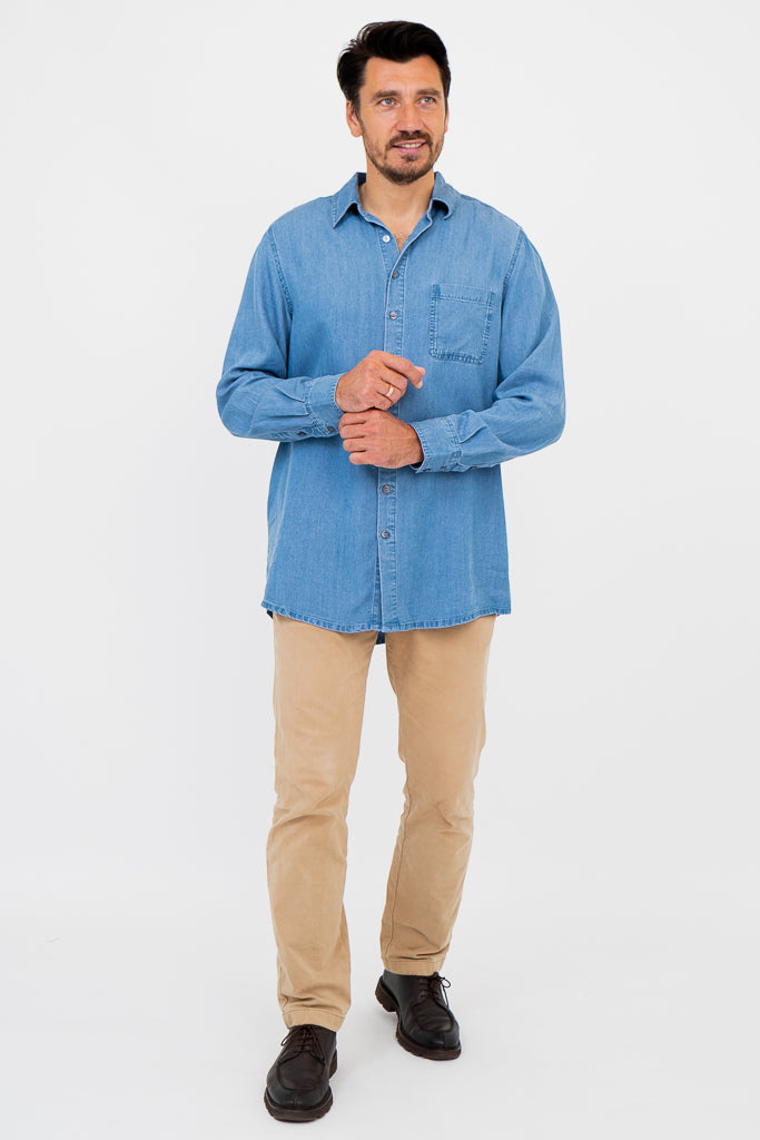 Men's Tencel Denim Shirt for Men | Breathable & Comfortable Casual Button Down Shirt | Perfect for Office, Date Night & Weekend Outings