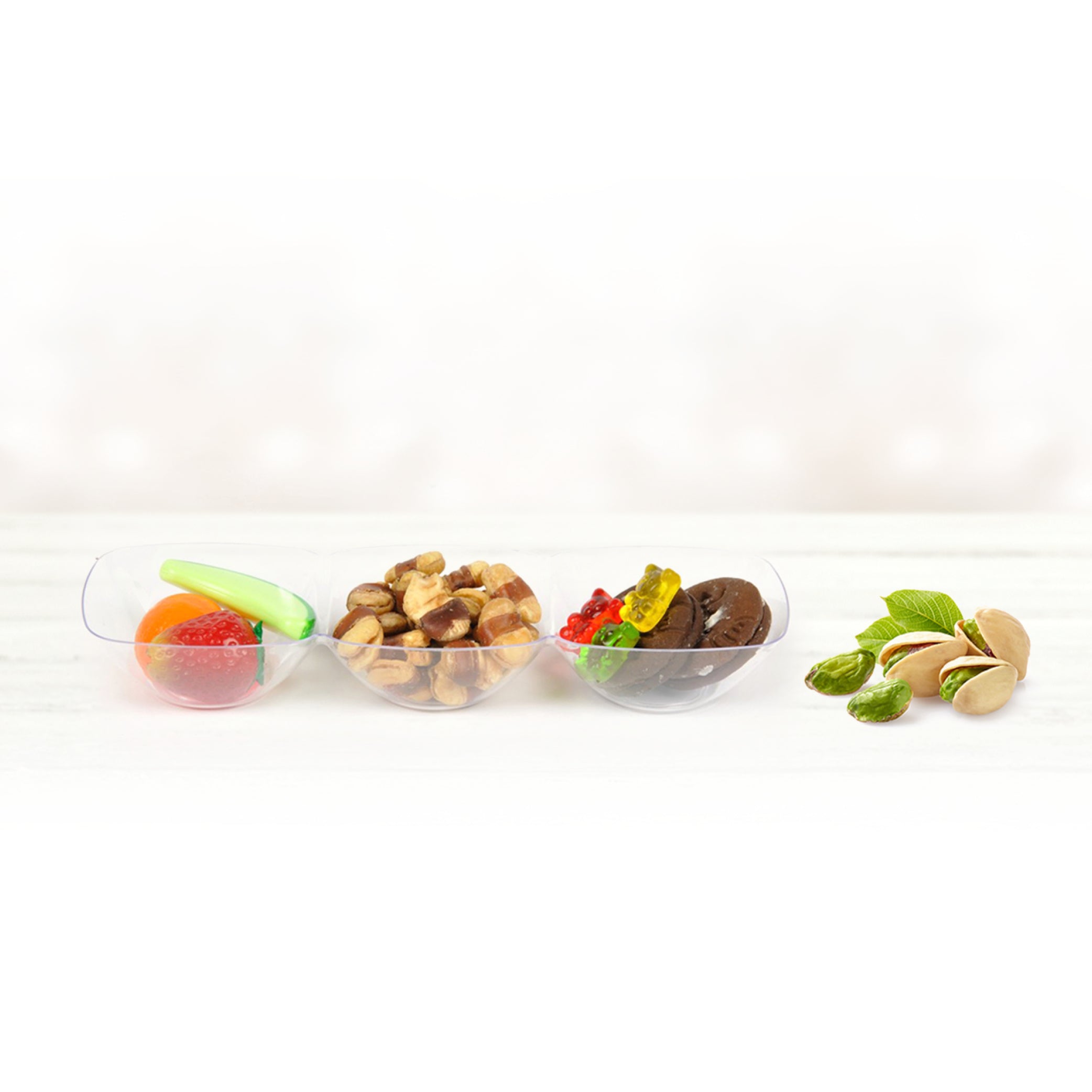 3-Section Clear Plastic Mini Candy Dish - Set of 5 | Perfect for Parties, Weddings, and Office Snacks
