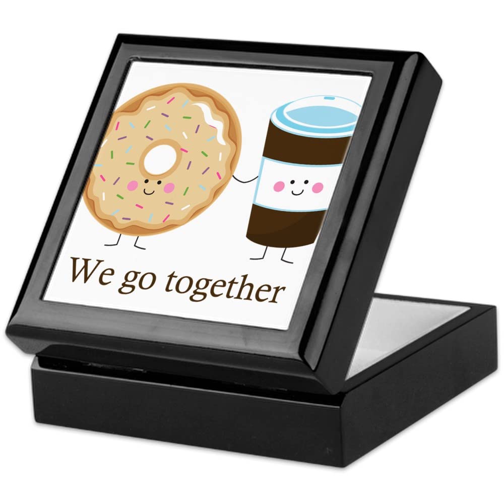 Keepsake Jewelry Box - Finished Hardwood with Velvet Lining | Coffee & Donuts Themed Gift Box for Couples | Perfect for Anniversaries, Valentine's Day & Romantic Gifts