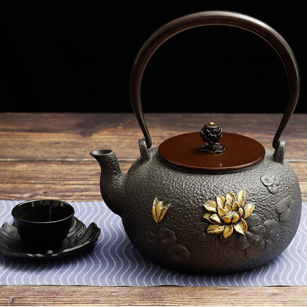 Premium Japanese Lotus Cast Iron Teapot - Authentic Handcrafted Iron Teapot for Loose Leaf Tea - Perfect for Tea Ceremonies, Home Brewing & Gifts