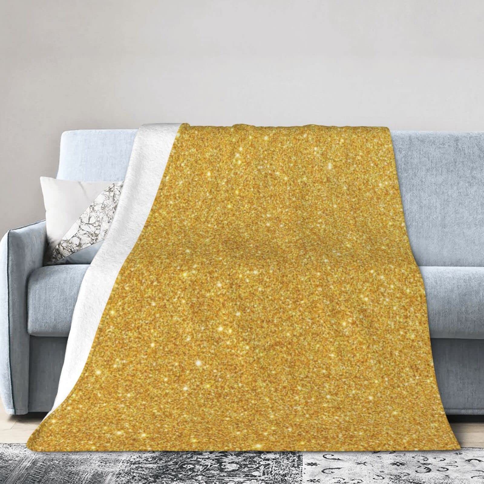 Soft Gold Shiny Fleece Blanket - Plush Fuzzy Cozy Flannel Throw Blanket for Couch, Sofa & Bed | Microfiber Lightweight Blanket (60x50 inches) - Perfect for Home, Office & Travel Use