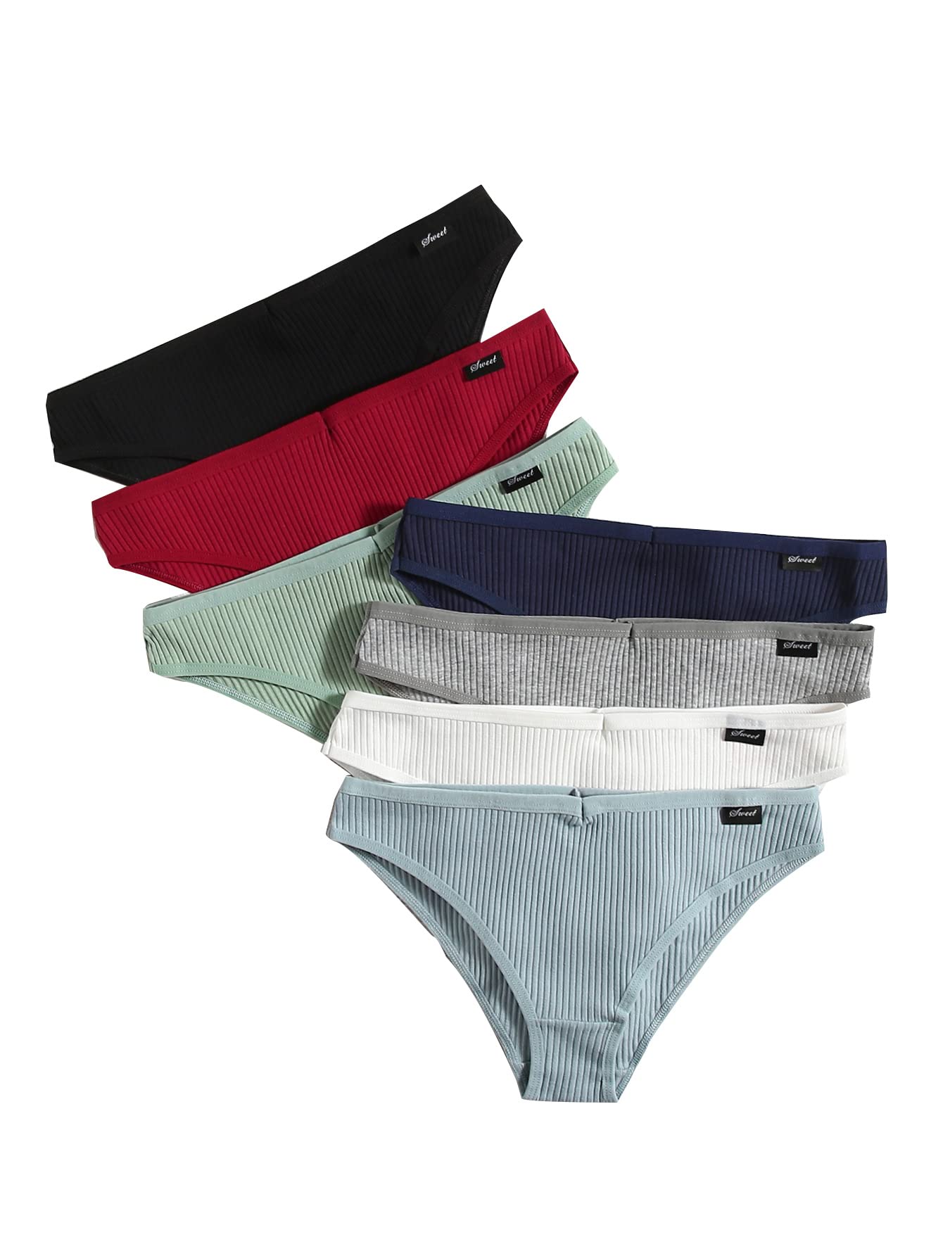 Milumia Women's 7-Piece Ribbed Low Rise Cheeky Bikini Underwear Set - Soft & Comfortable Panties for Everyday Wear, Workout, and Beach Vacations