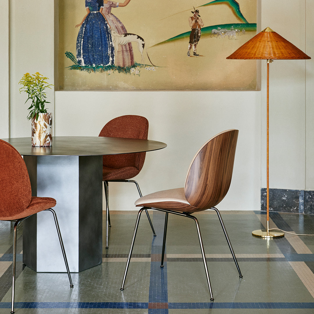 Modern Beetle Dining Chair with Front Upholstery & Conic Base - 3D Veneer Shell Design for Kitchen, Dining Room, or Office Space