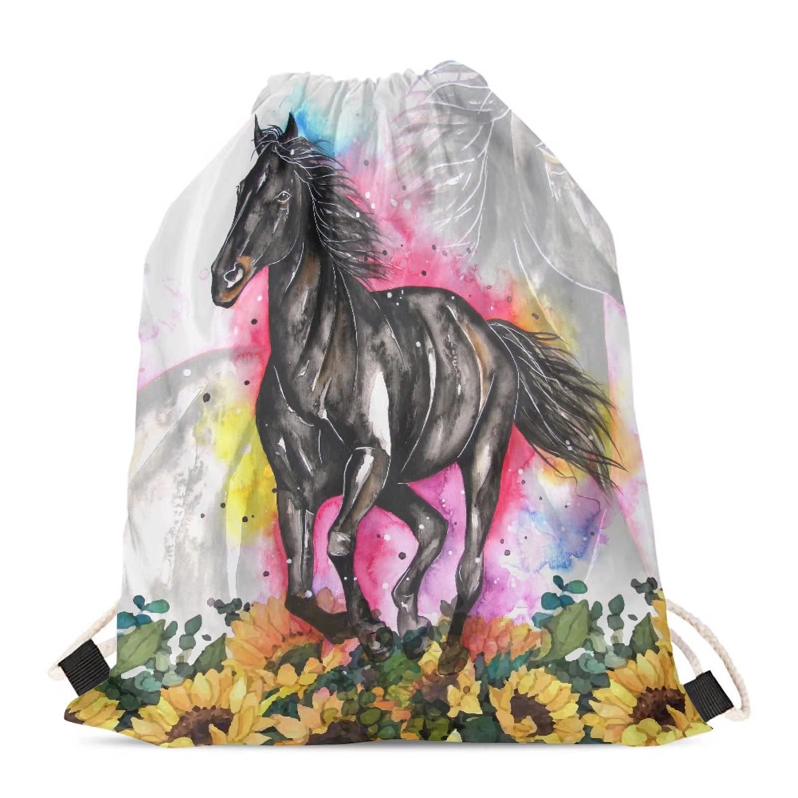 Durable Animal Horse Print Drawstring Backpack for Teens | Waterproof Gym Bag for School, Sports & Travel