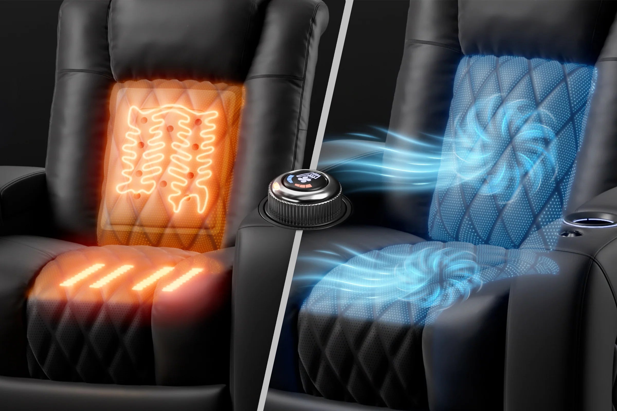 2025 New Tuscany Ultimate Luxury Heated & Ventilated Leather Home Theater Seating - 2-Seater Loveseat in Onyx Black | Perfect for Home Cinemas, Gaming Rooms & Media Rooms