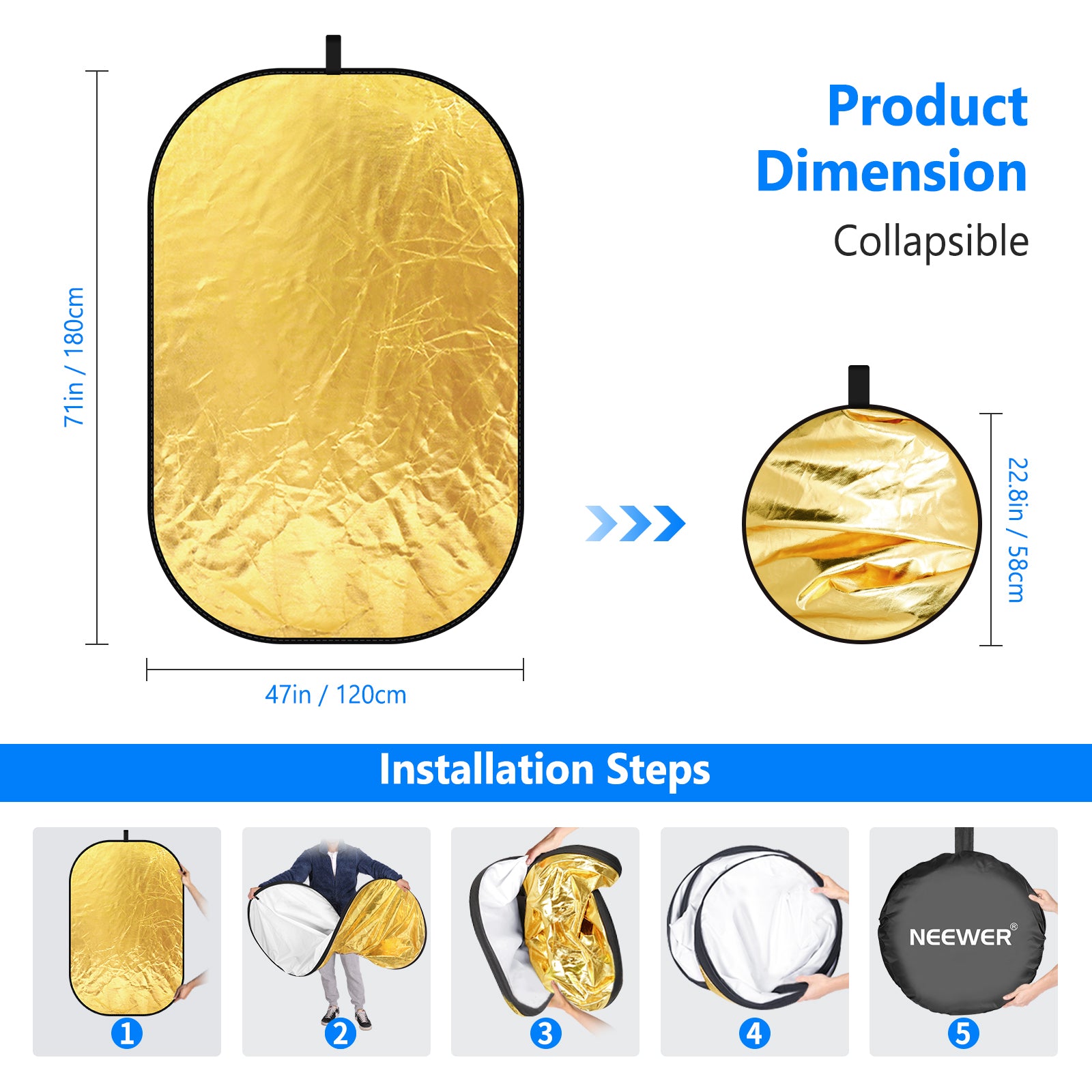 NEEWER 5-in-1 Portable Photography Lighting Reflector and Diffuser Kit for Studio, Outdoor, and Portrait Photography