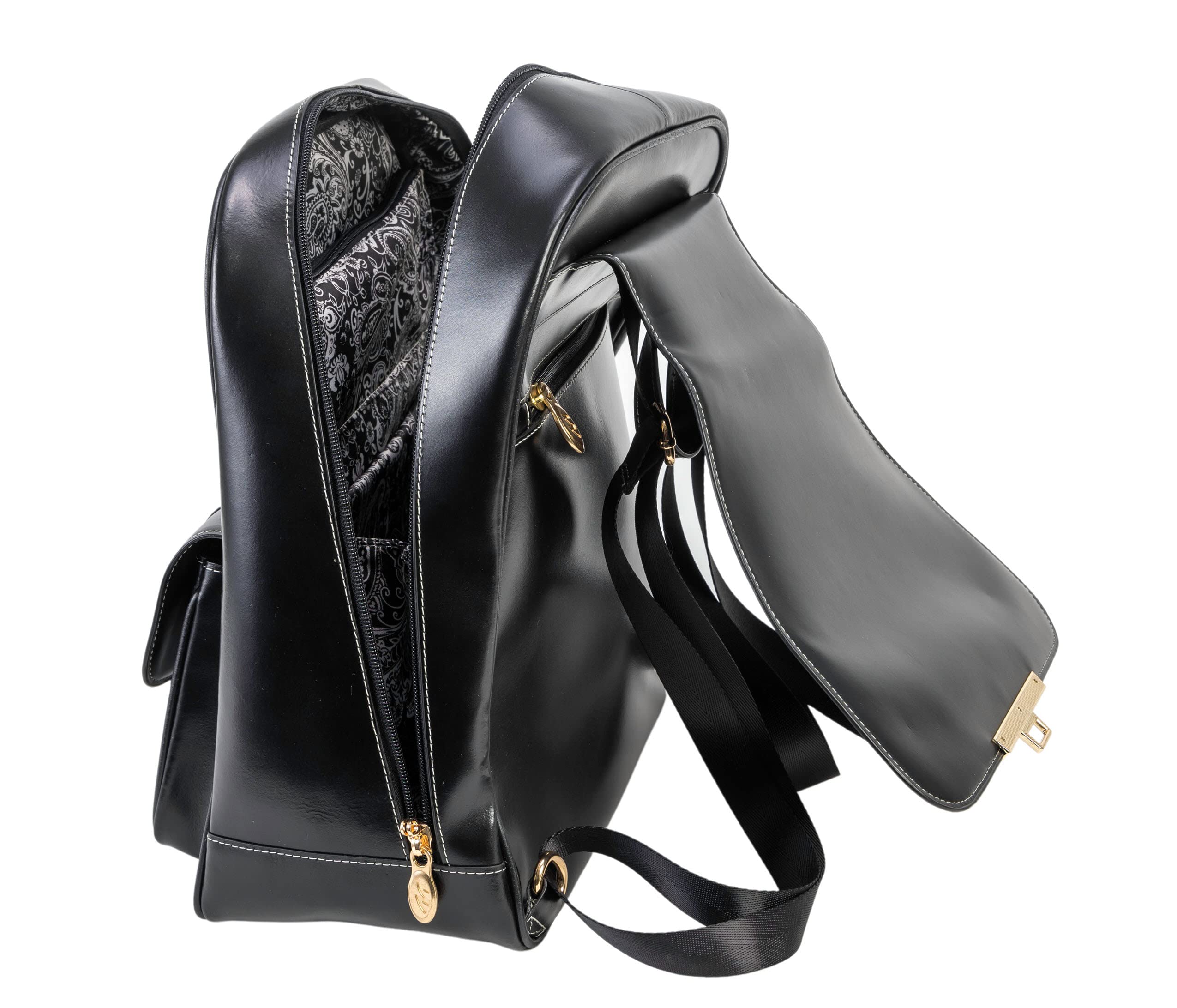 Professional Women's Leather Laptop Backpack for Business - Slim Tablet Briefcase - Small Black Work Bag for Office, Commuting & Travel
