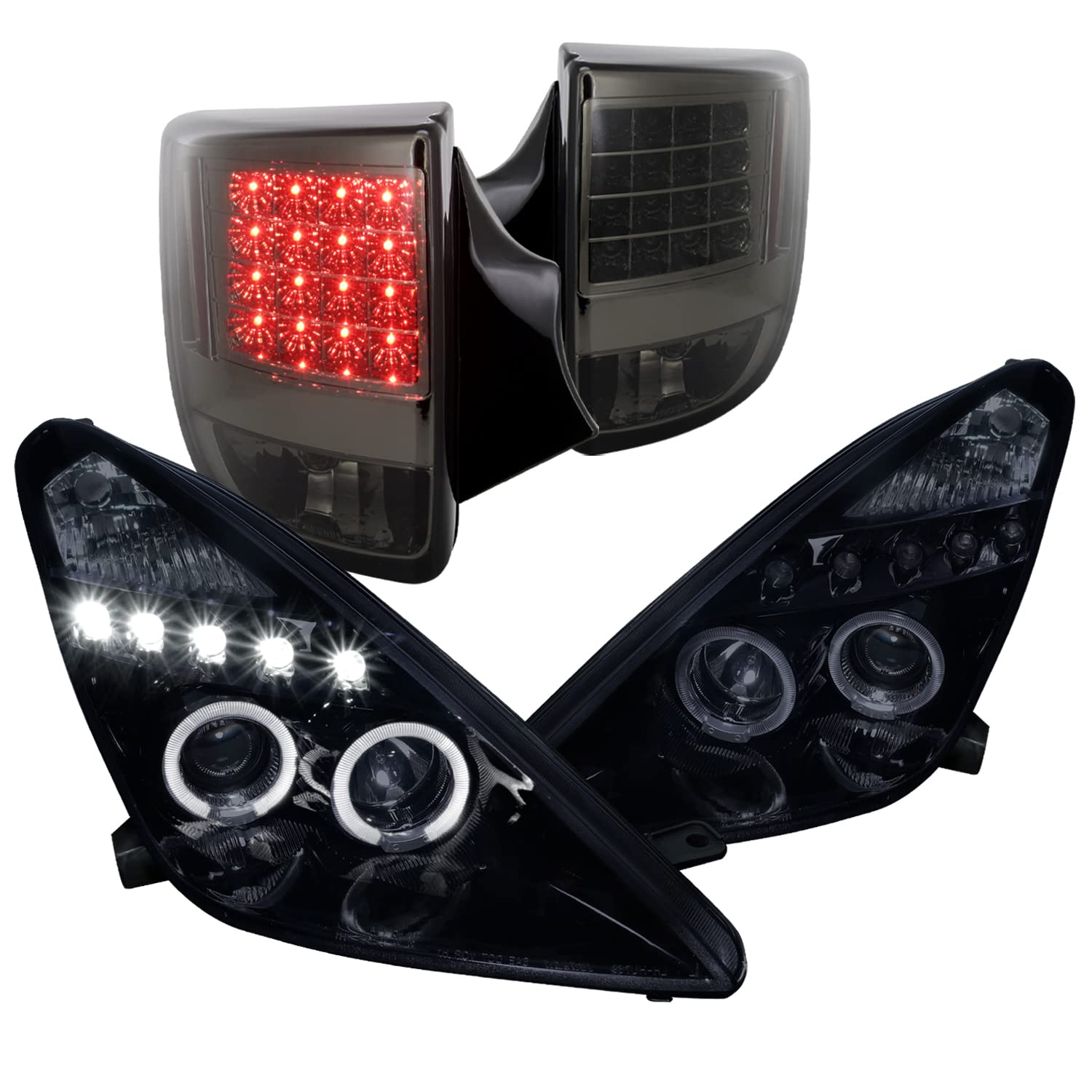 Spec-D Tuning Projector Headlights & LED Tail Lights Smoke Combo for 2000-2005 Toyota Celica - Left & Right Pair Headlamp Assembly - Upgrade Your Ride with Stylish Lighting for Night Driving & Car Shows