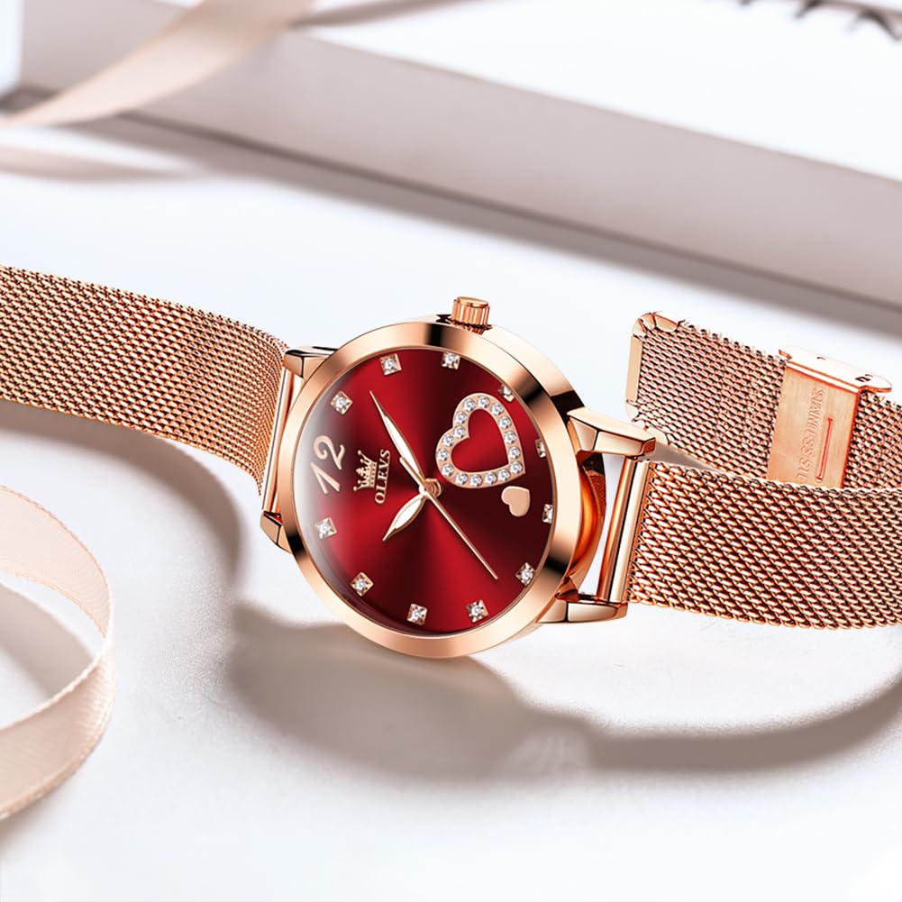 OLEVS Women's Rose Gold Minimalist Watch & Bracelet Set - Slim Analog Quartz Wristwatch for Ladies, Waterproof Two-Tone Dress Watch for Everyday Wear, Office & Special Occasions