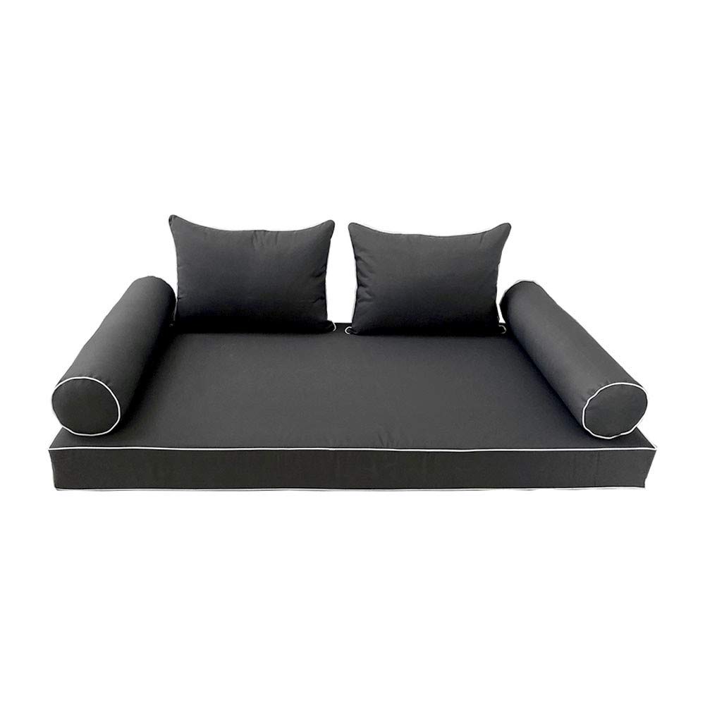 Prolinemax Twin-XL Daybed Mattress Cover with Contrast Trim - Outdoor Style Fitted Sheet & Bolster Pillow | Perfect for Patio Furniture, Sunroom Daybeds, and Guest Room Decor