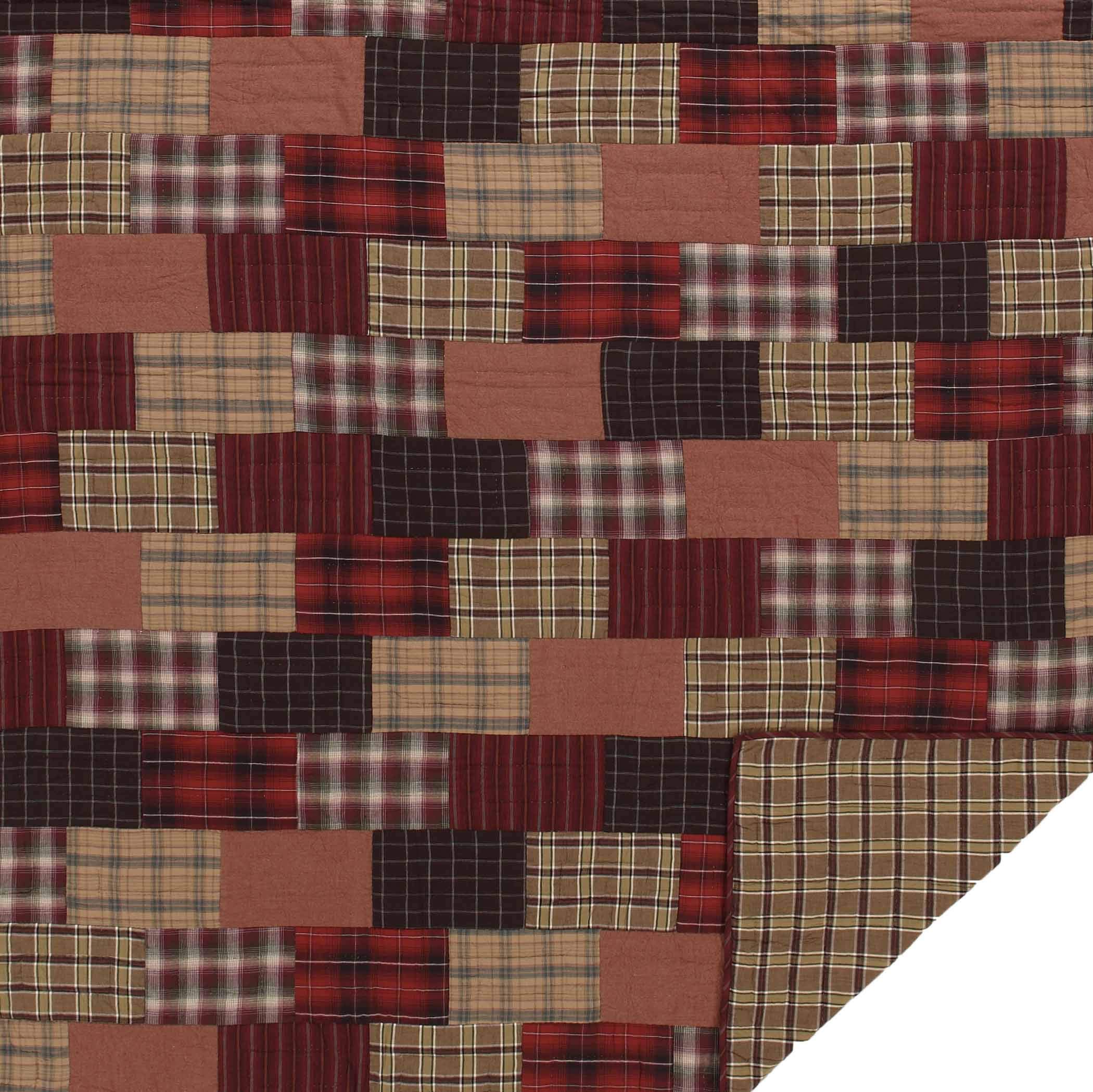 VHC Brands Wyatt Plaid Cotton Rustic Pre-Washed Quilt Sham King Size - Farmhouse Bedding Set in Patchwork Tan - Perfect for Rustic, Farmhouse & Country Style Bedrooms