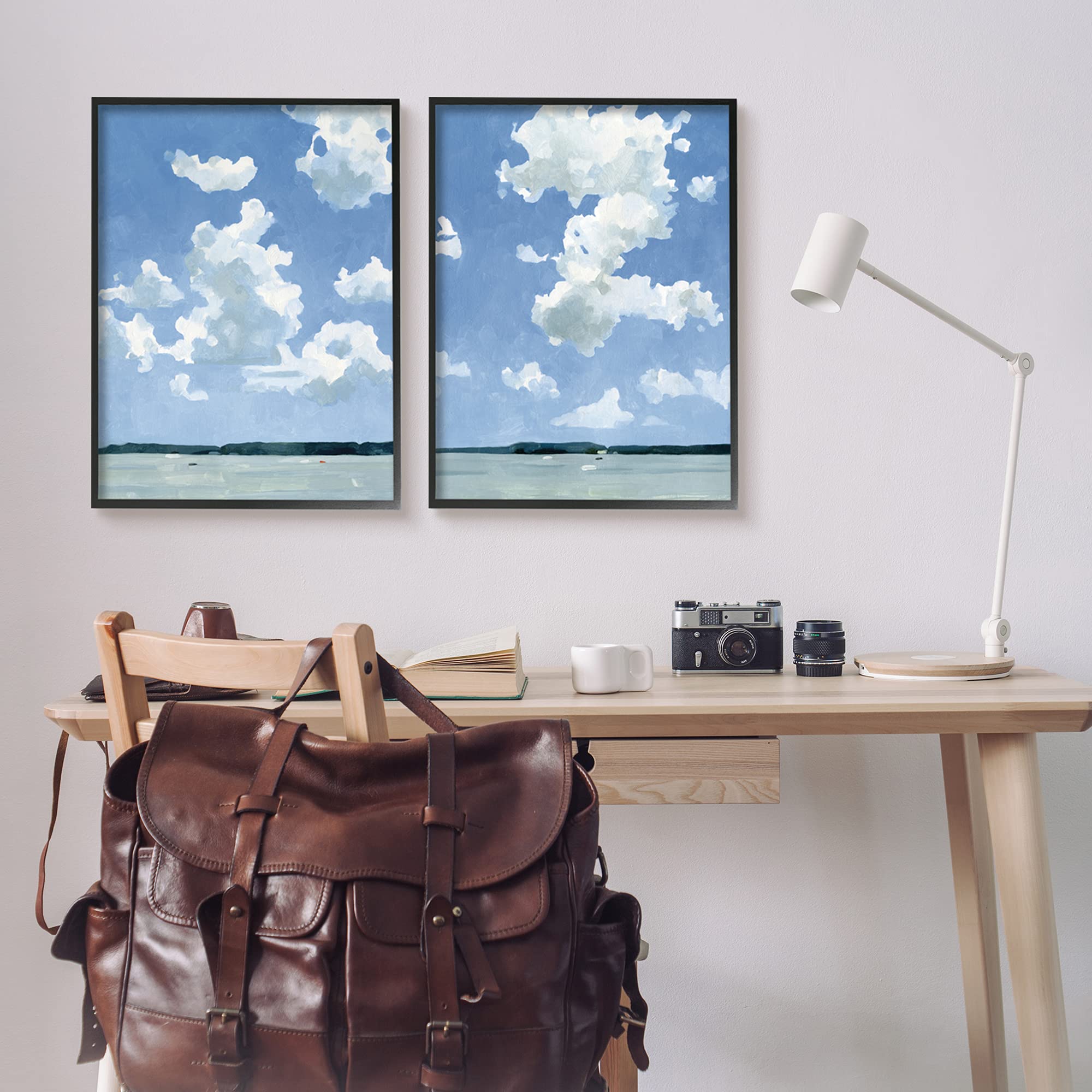 Emma Caroline Blue Lake Water Landscape Framed Wall Art Set - 2pc, 24x30 Inches, Summer Sky & Cloud Design for Living Room, Bedroom & Office Decor