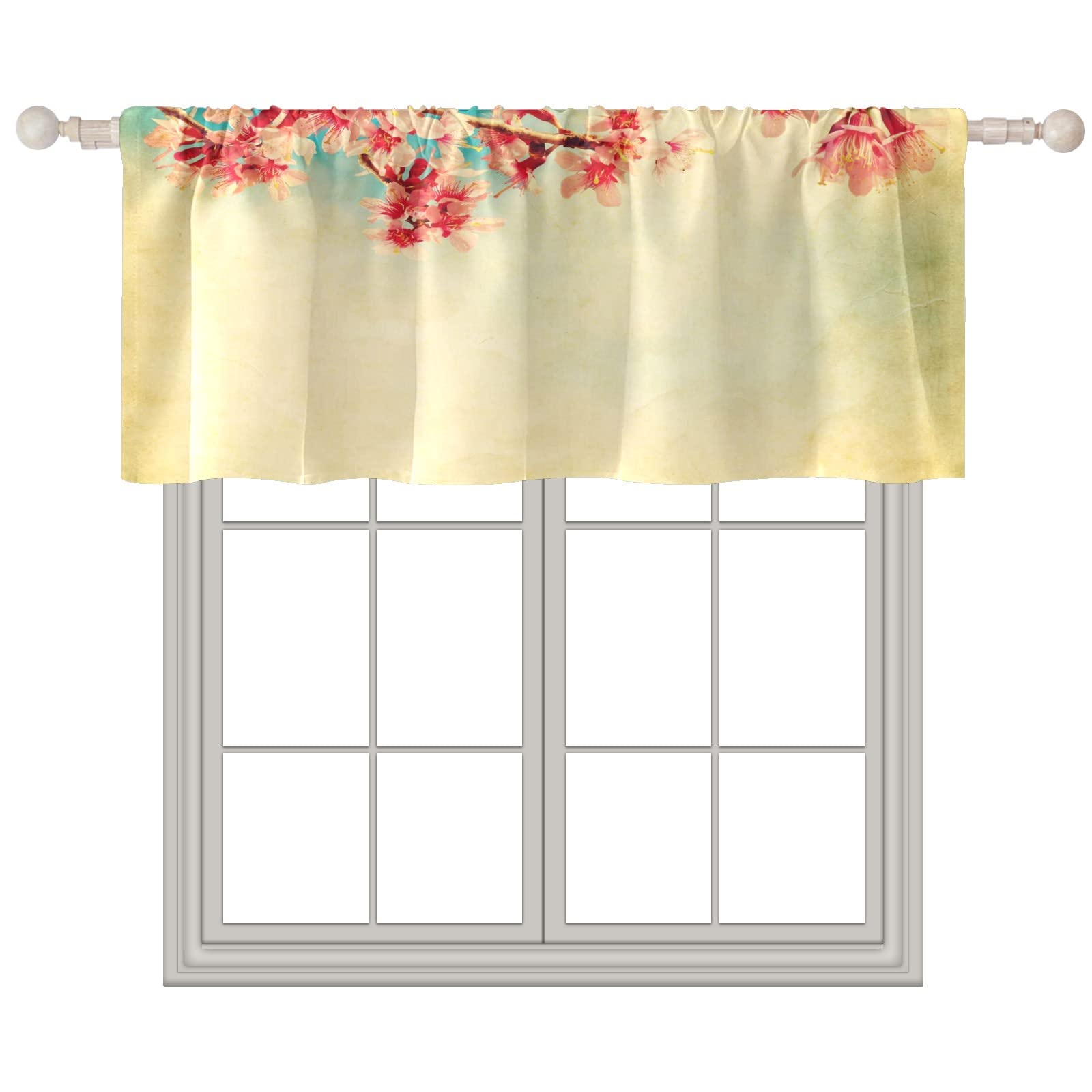 Floral Rod Pocket Valance Curtains 18x52 Inches - Elegant Window Treatments for Living Room, Bedroom & Kitchen - Decorative Short Valances for Home Decor & Cozy Ambiance