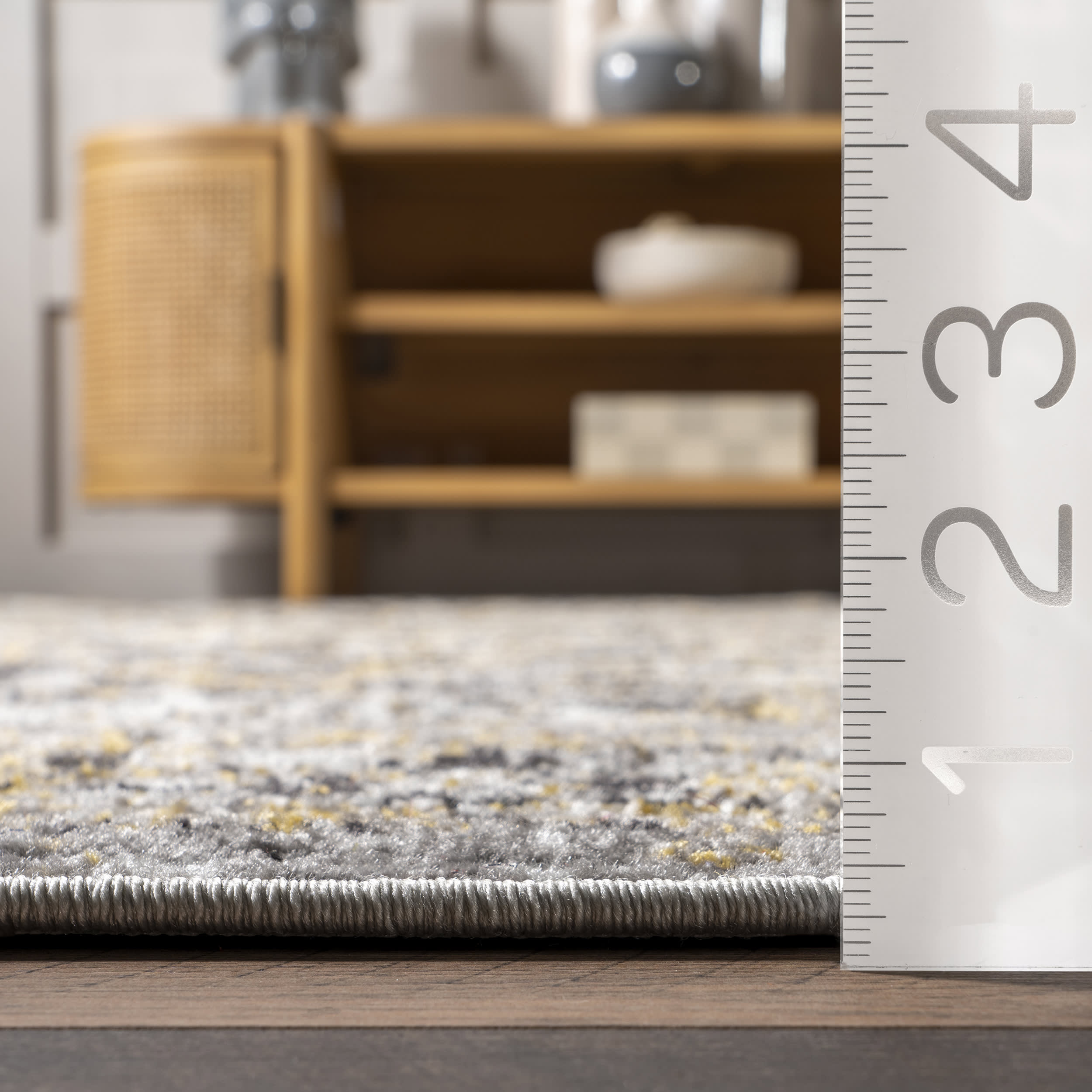 Faded Star Petal Emblem Rug in Gold - Bohemian Style Area Rug for Living Room, Bedroom, or Nursery Decor