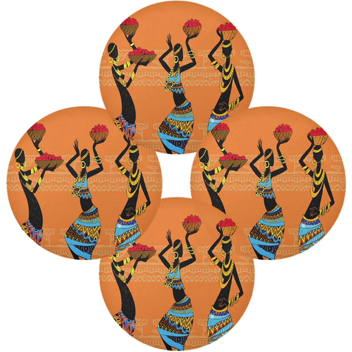 Premium Round Placemats Set of 4 - Stylish American African Woman Design for Kitchen, Dining Table, Indoor & Outdoor Use - Durable Plate Mats for Everyday Meals, Parties & Special Occasions