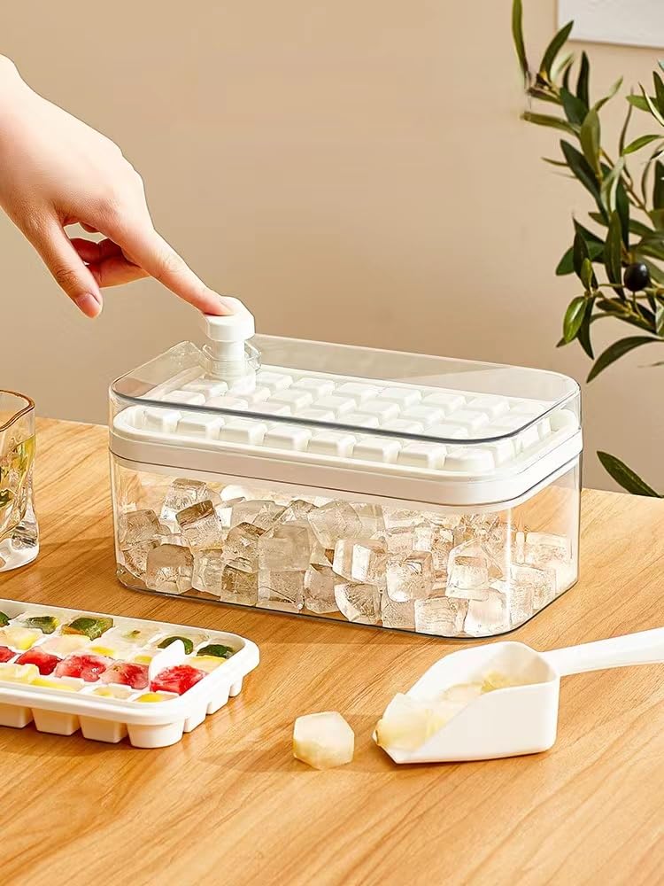 2 Pack Ice Cube Tray Set with Lid & Storage Bin - 64 Silicone Ice Cube Molds for Freezing (White) - Perfect for Cocktails, Smoothies & Party Drinks