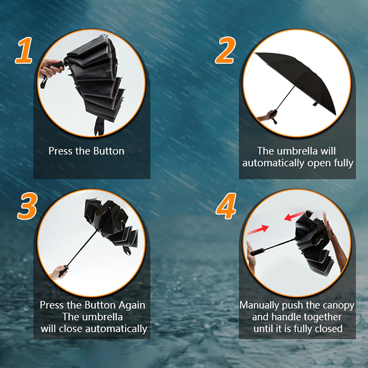 Large Double-Ribs Windproof Umbrella with Reflective Strips - Automatic Reverse Folding Compact Travel Umbrella for Rain & Sun Protection - Perfect for Commuting, Walking Dogs & Outdoor Activities
