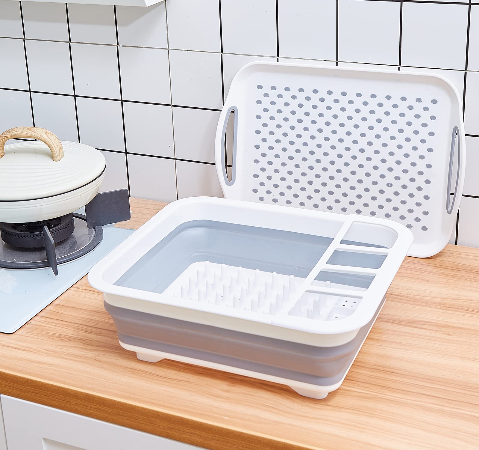 Foldable Collapsible Dish Drying Rack & Drainboard Set - Space Saving Kitchen Organizer for Countertop, RV, Camping | Portable Dish Drainer for Dinnerware Storage | Perfect for Small Apartments, Outdoor Adventures & Compact Kitchens