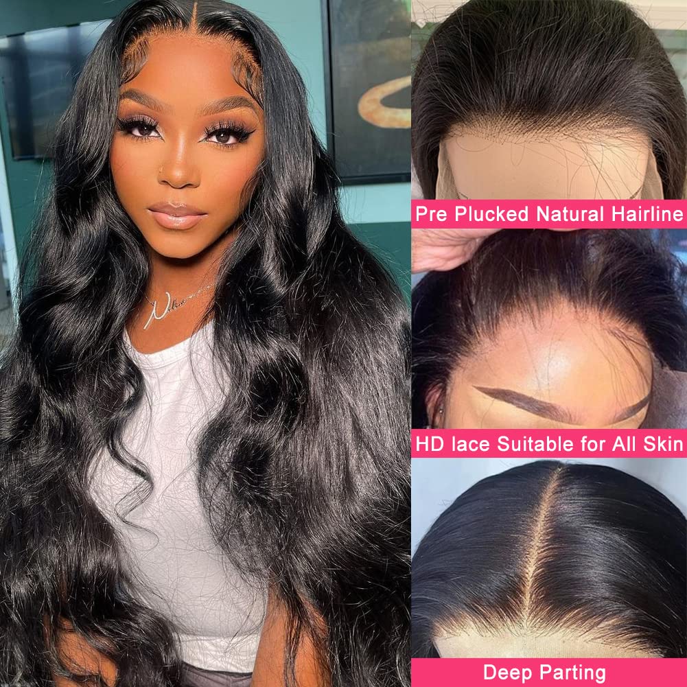 13x4 HD Transparent Lace Front Wigs Human Hair - Body Wave 180% Density Glueless Lace Frontal Wig for Black Women with Pre-Plucked Baby Hair (24 Inch) | Perfect for Daily Wear, Special Occasions & Protective Styling