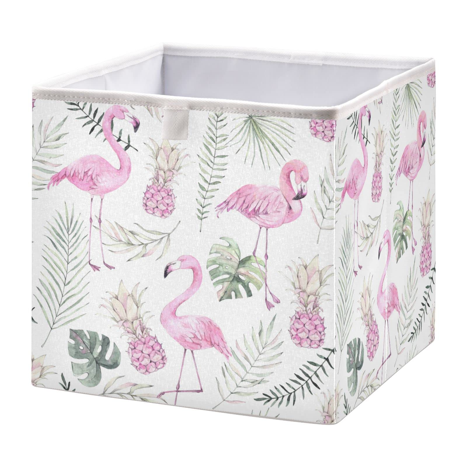 DOMIKING Flamingo Pineapple Storage Bins - Foldable Fabric Shelf Baskets with Sturdy Handles for Closet, Bedroom & Bathroom Organization - Linen Closet Organizer Boxes & Cubes (11 Inch) - Perfect for Kids Room, Laundry Room & Home Decor