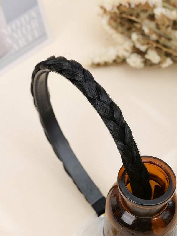 Women's Synthetic Braided Headband with Teeth - 0.6 Inch Wide Black Hair Accessory for Girls & Women | Perfect for Everyday Wear, Workouts, and Styling