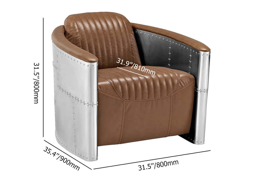 Industrial Loft Style Black Barrel Accent Chair - Genuine PU Leather Upholstered Modern Lounge Chair for Living Room, Office or Reading Nook