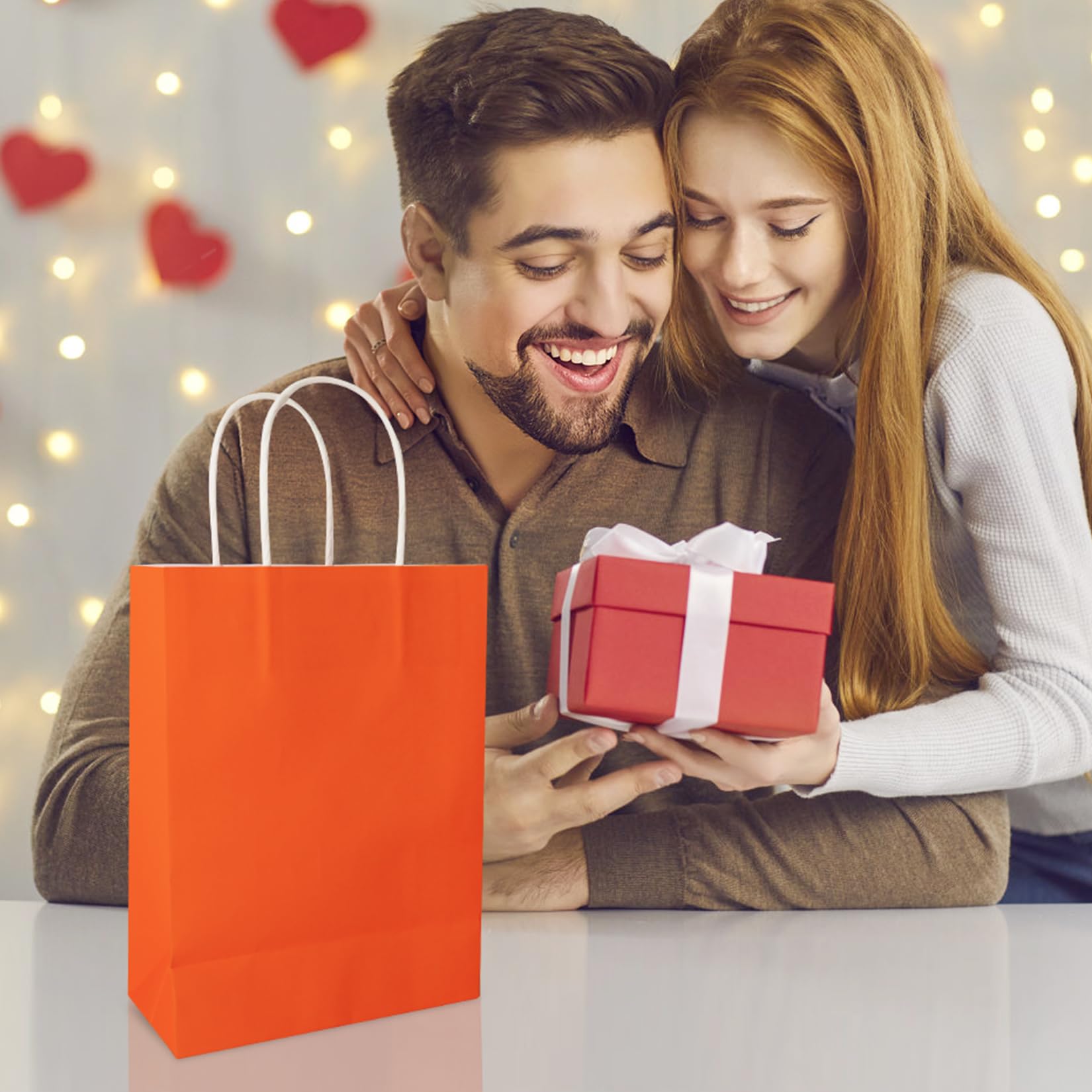 10-Pack Kraft Paper Gift Bags with Handles 8.6x6.3x3.15 Inches - Orange Small Party Favor Bags Bulk for Candy, Goodies & Retail - Perfect for Christmas, Birthday, Wedding & Party Favors | Great for Holiday Gifting, Classroom Treats & Baby Shower Favors