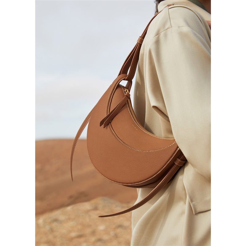 Premium Genuine Leather Tote Bag - Stylish Crescent Shape Handbag for Women, Perfect for Work, Travel & Everyday Use