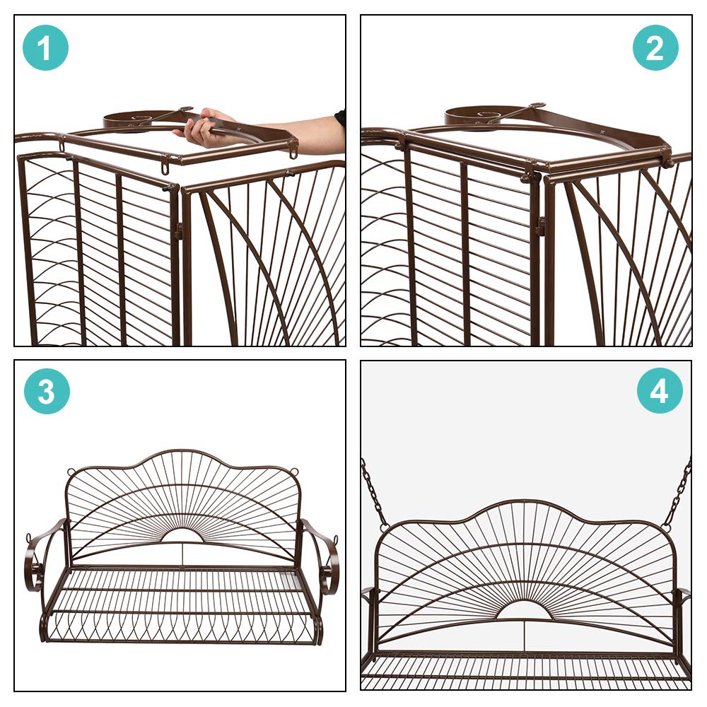 **Rustic Outdoor Patio Swing Bench - 400 lbs Weight Capacity, Dark Brown Hanging Metal Love Seat with Chains - Perfect for Porch, Garden, and Backyard Relaxation**