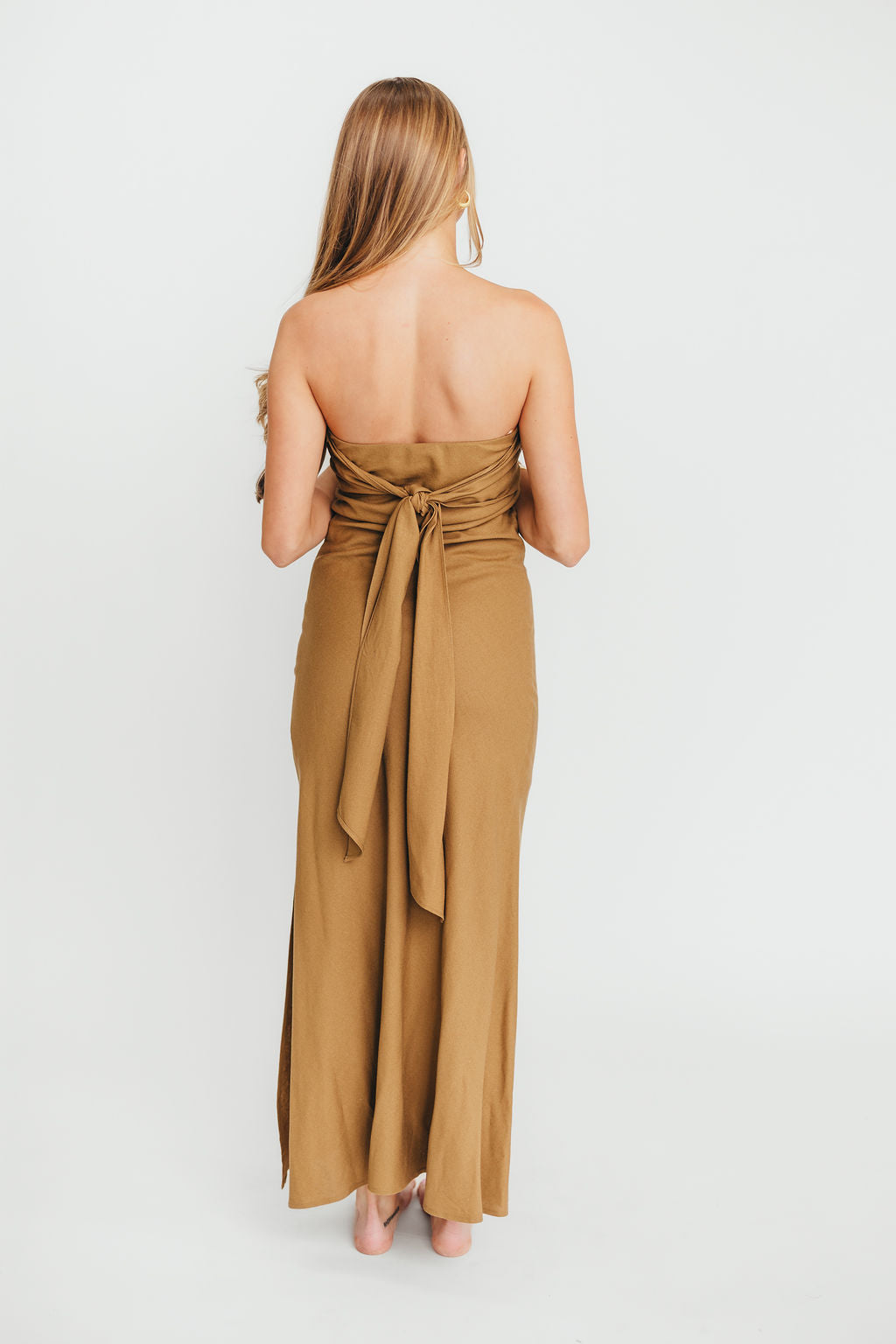 Naidelyn Strapless Maxi Dress - Elegant Golden Palm Print Summer Beach Wedding Party Gown - Perfect for Vacations, Date Nights & Formal Events