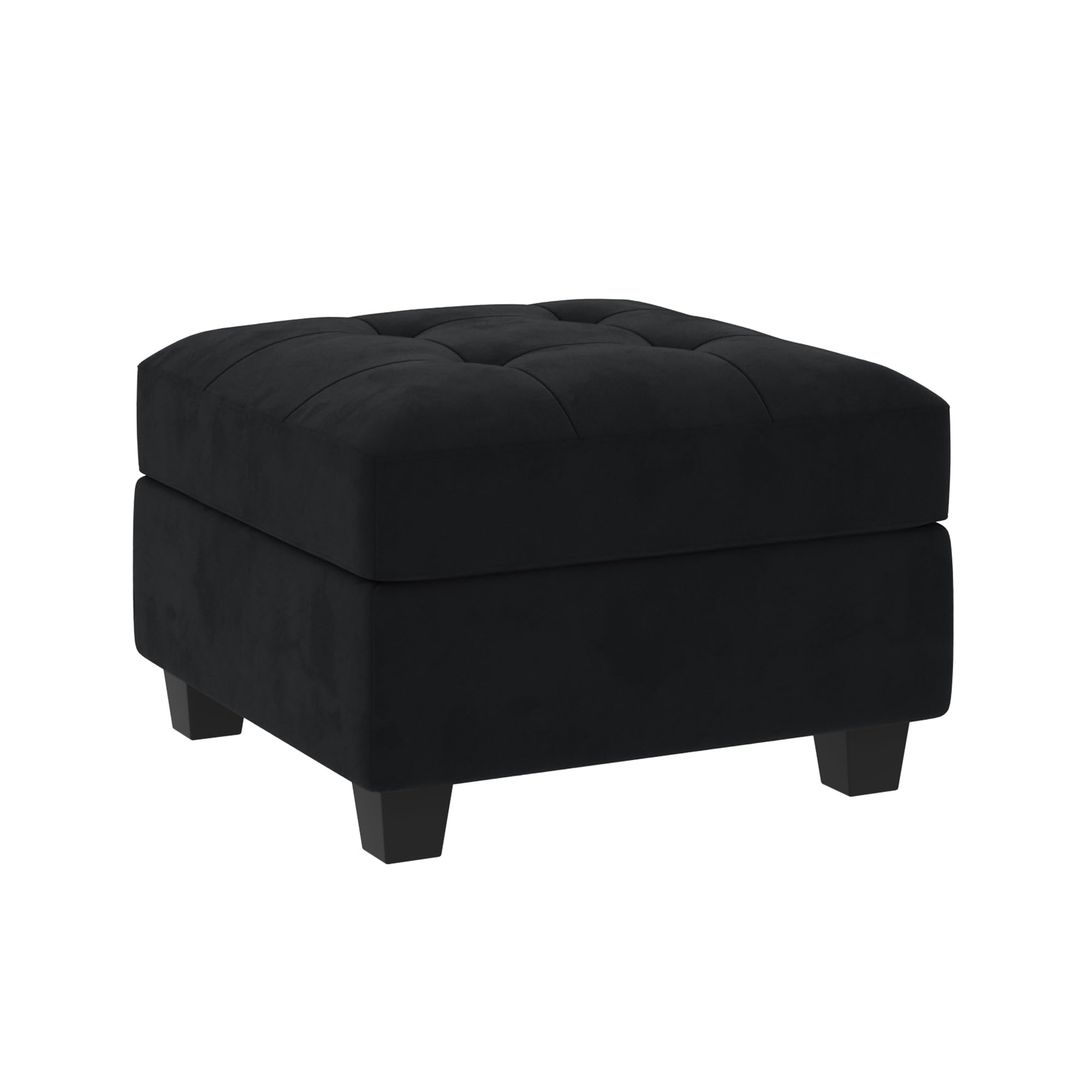 HONBAY Square Velvet Ottoman with Tufted Storage for Modular Sectional Sofa - Black | Perfect for Living Room, Bedroom & Home Decor