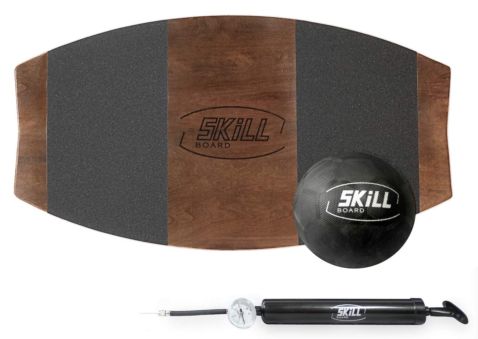 The Skill Board - Premium Wooden Balance Board for Adults - Wobble Board for Sports Training, Gym Workouts, Standing Desk Stability & Outdoor Games - Balance Trainer with Fitness Ball, Pump & Grip Tape - Perfect for Home Gym, Office & Backyard Fitness