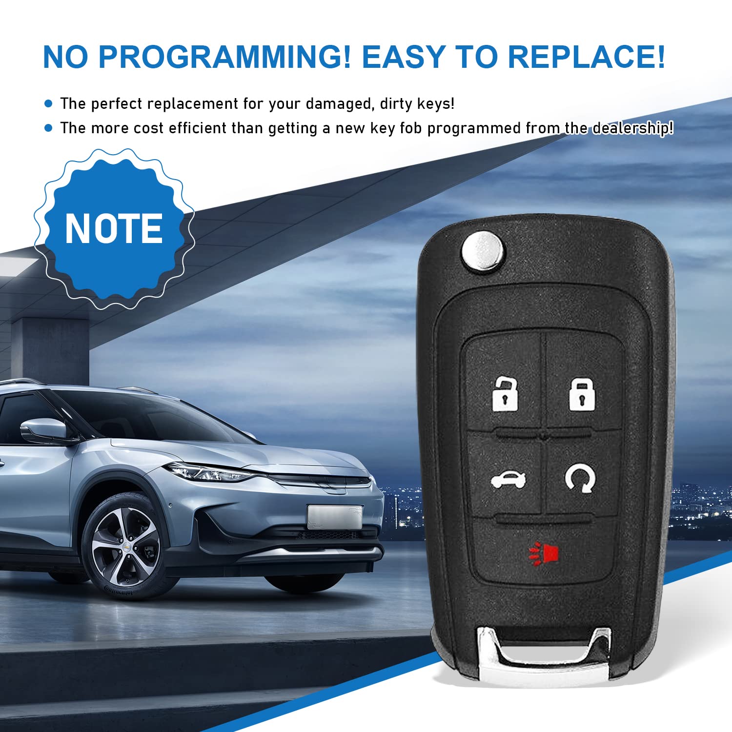 2 Pack Replacement Key Fob Shell Case for Chevy Camaro Cruze Equinox Impala Malibu Sonic & GMC Vehicles - 315MHz OHT01060512 (Shell Only, No Electronics) - Durable Empty Key Fob Housing for Car Key Replacement & DIY Repair