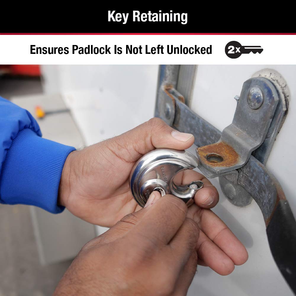 Master Lock 40D Stainless Steel Discus Padlock with Key - High Security Outdoor Lock for Gates, Fences & Storage Units (Silver)