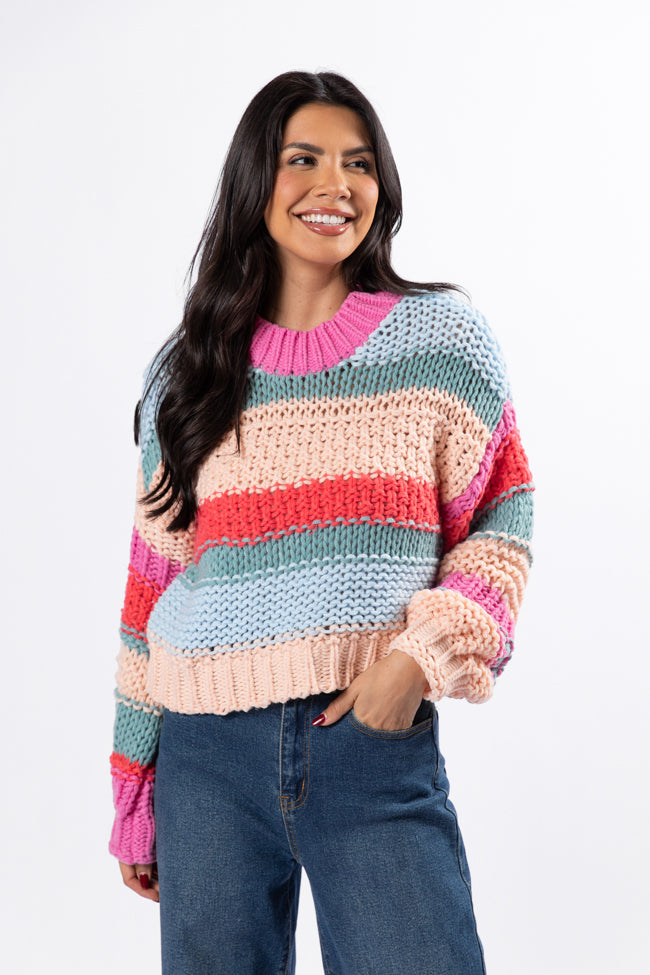 Chunky Striped Sweater for Women - Cozy Peach Knit Pullover with Inline Design | Perfect for Fall & Winter Fashion, Casual Outfits, and Layering