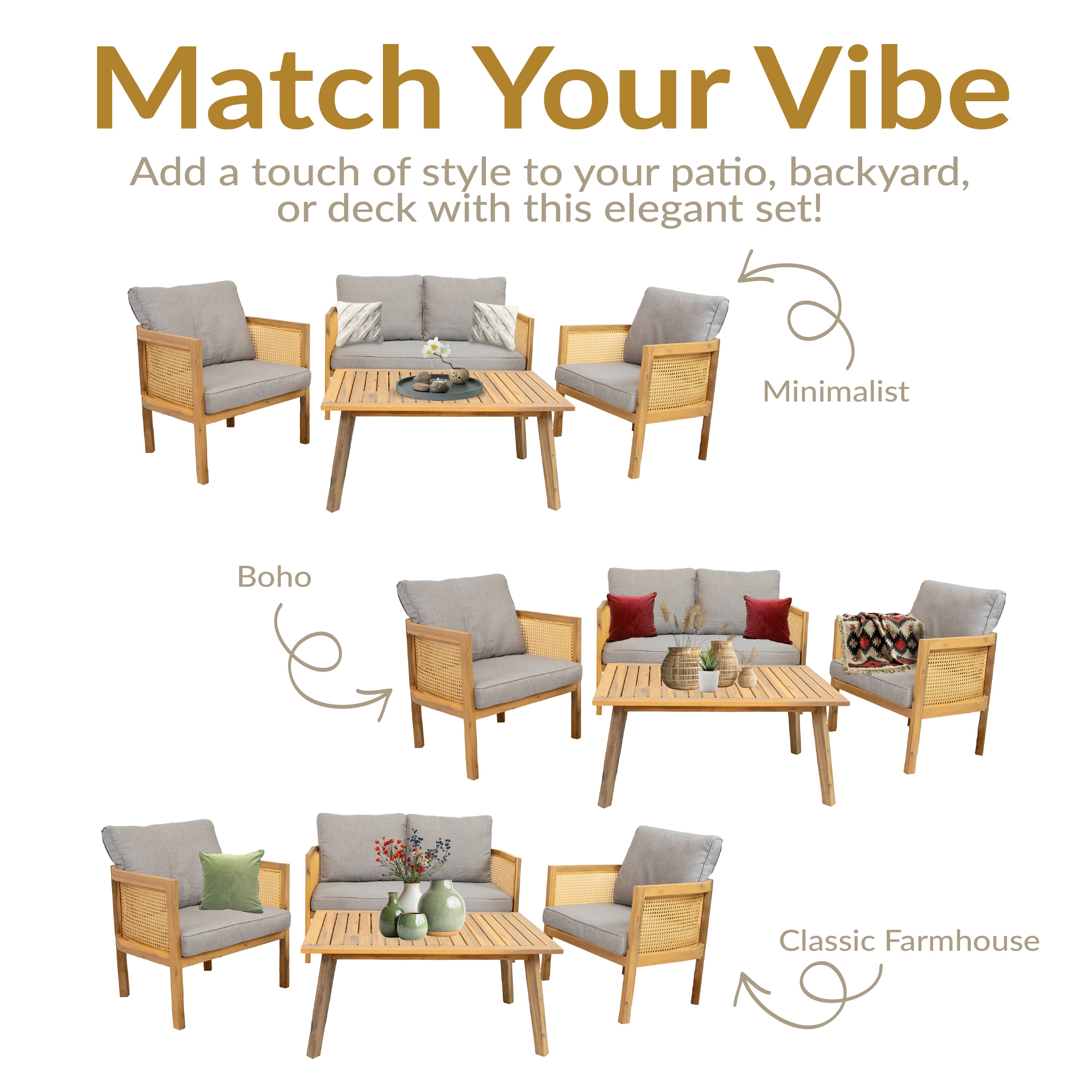 SunnyDaze 4-Piece Wooden Patio Conversation Set - Outdoor Lounge Furniture for Garden, Deck & Backyard Relaxation