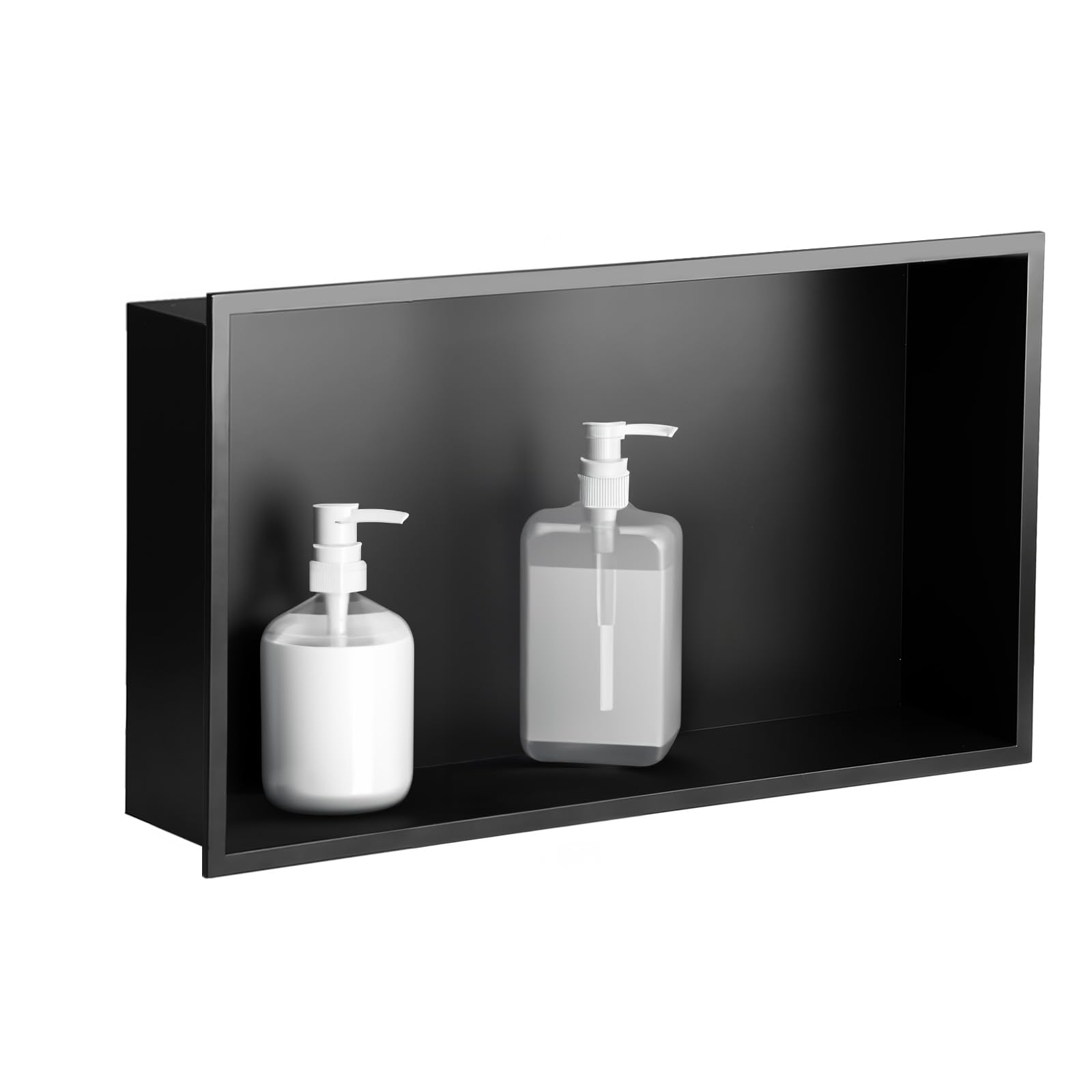 Stainless Steel Shower Niche 12x24 Inch - No Tile Needed Bathroom Recessed Storage Shelf - Matte Black Waterproof Shower Organizer for Shampoo, Soap & Bath Essentials