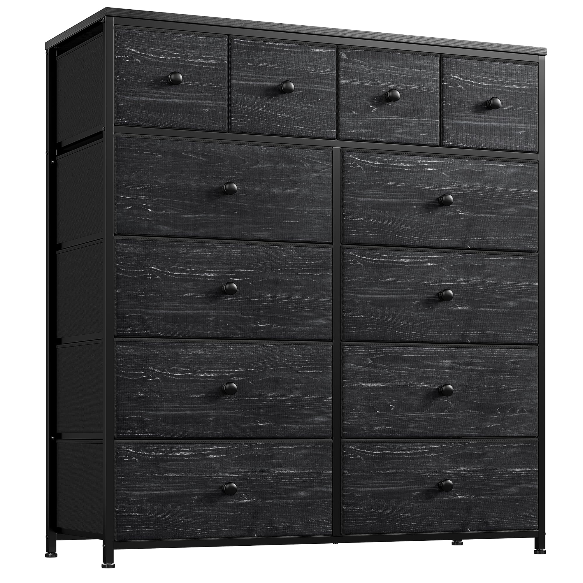 Modern Black 12-Drawer Dresser for Bedroom - Wooden Top & Sturdy Metal Frame - Tall Chest of Drawers for Closet Organization - 40.6