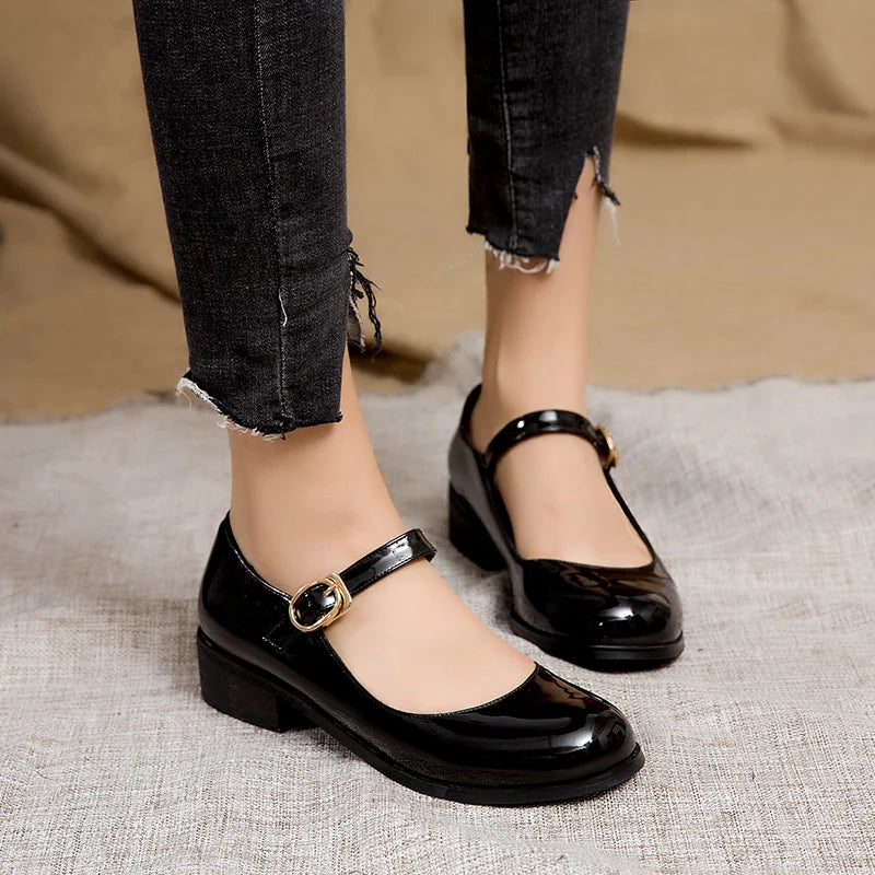 Spring Women's Loafers - Stylish Patent Leather Mary Janes with Elegant Strap | Comfortable Flats for Casual Wear & Dancing | Extended Sizes up to 45 | Perfect for Office, Parties & Everyday Fashion