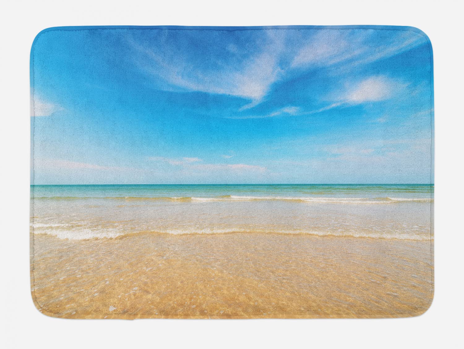 Ambesonne Non-Slip Plush Bath Mat - Tropical Ocean Beach Design with Sea & Sky Landscape, Soft Bathroom Rug for Hawaiian & Caribbean Style Decor, 30.2