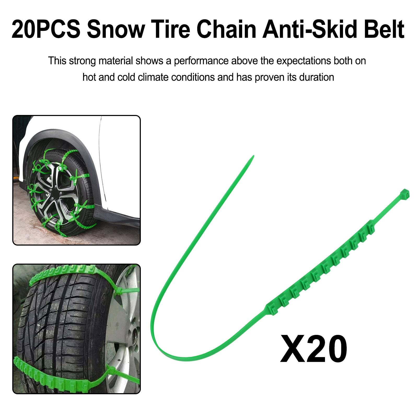 10PCS Snow Tire Chains Anti-Skid Traction Belt for Car, Truck & SUV - Heavy Duty Winter Emergency Driving Safety - Ideal for Icy Roads & Mountain Snow Adventures