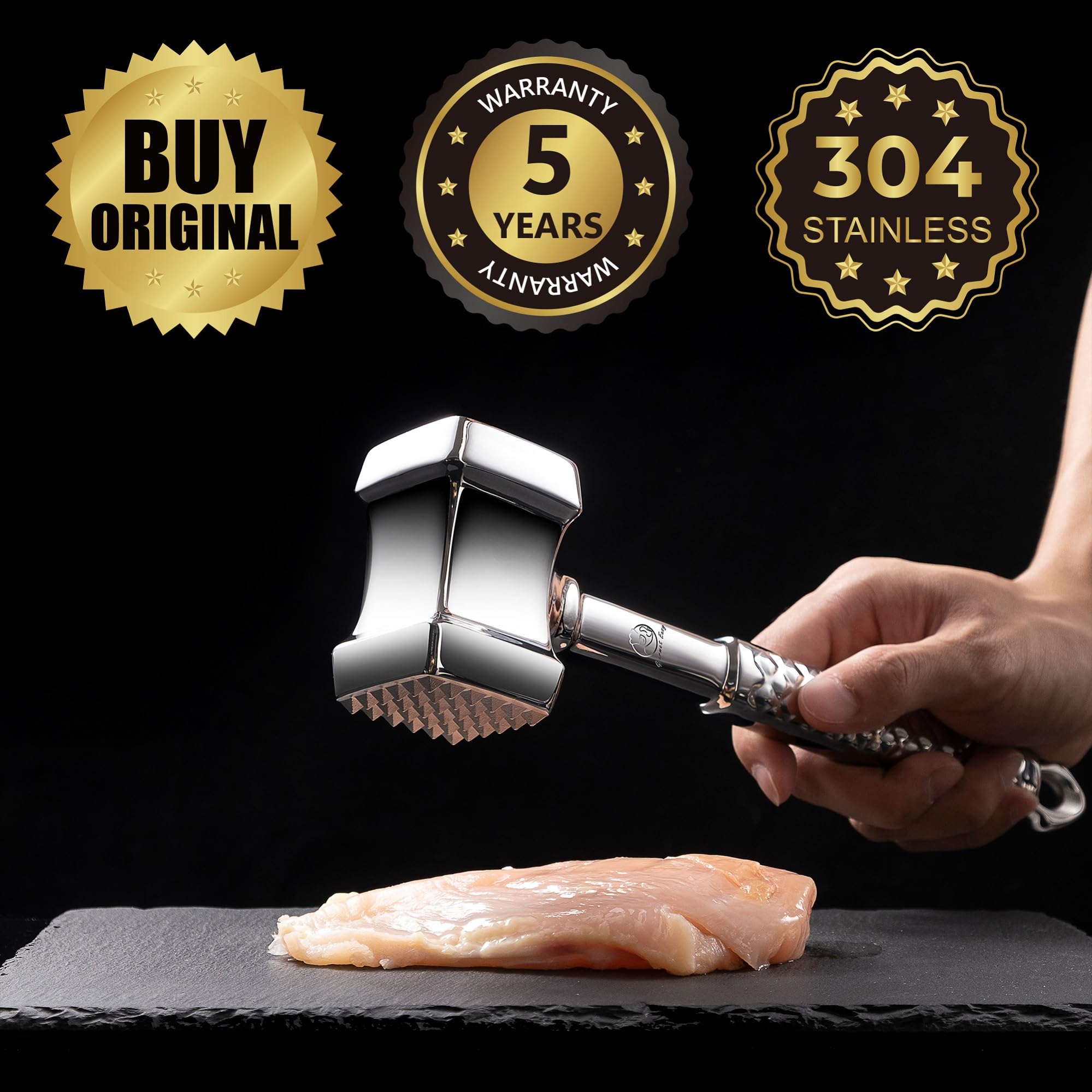 Premium Kitchen Peeler Set - Stainless Steel I Peeler & Y Peeler with Garlic Press and Meat Tenderizer Hammer | 5-Year Warranty | Perfect for Peeling Fruits, Vegetables & Meal Prep